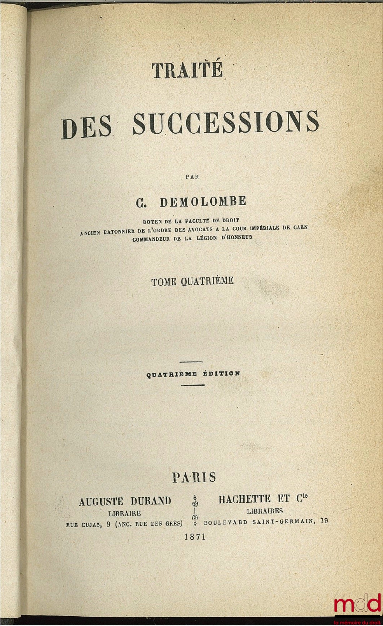 DEMOLOMBE (Charles) – COURS DE CODE NAPOLÉON, tomes 6 à 31 [mq. les t. 7, 11 et 21], édition composite