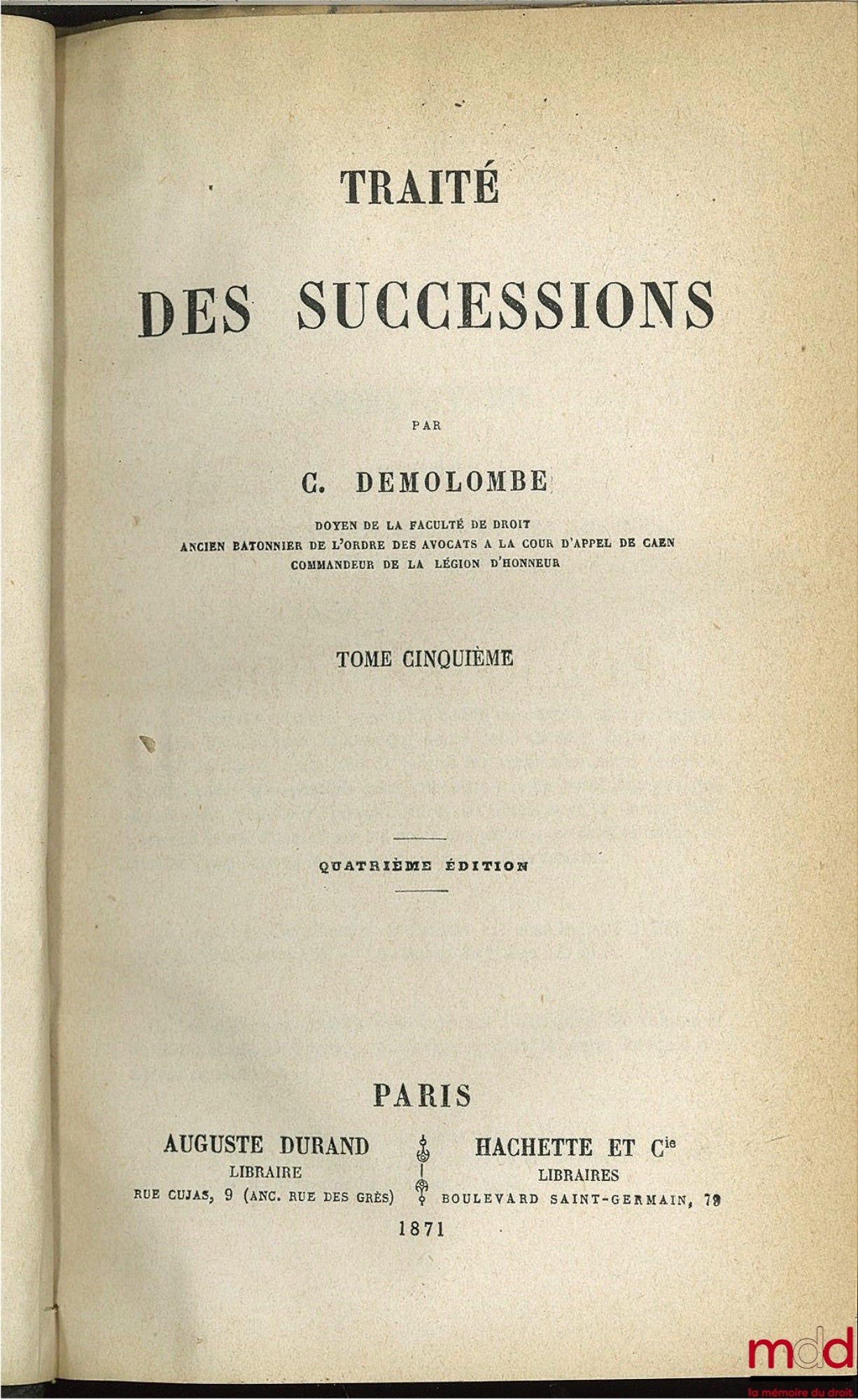 DEMOLOMBE (Charles) – COURS DE CODE NAPOLÉON, tomes 6 à 31 [mq. les t. 7, 11 et 21], édition composite