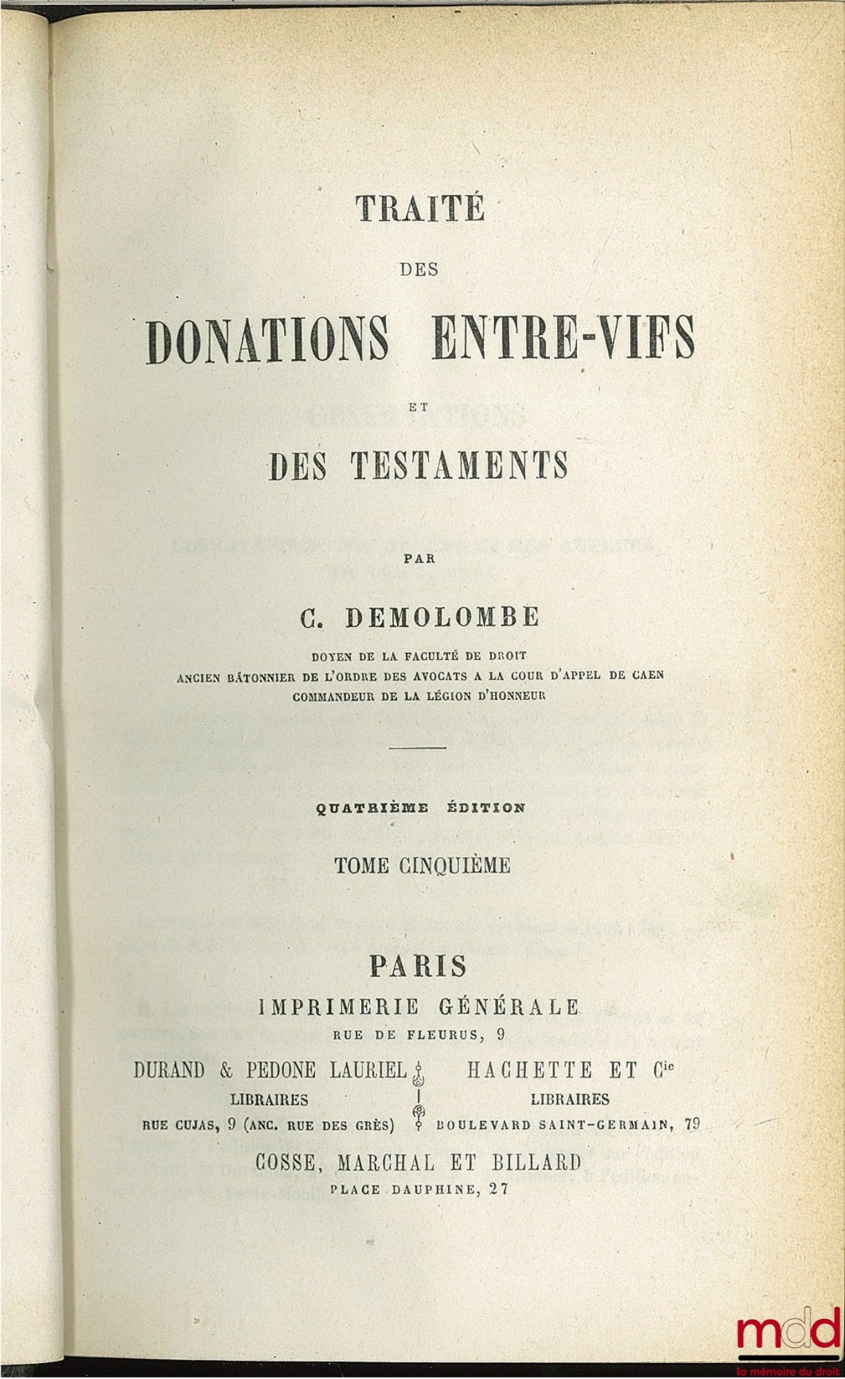 DEMOLOMBE (Charles) – COURS DE CODE NAPOLÉON, tomes 6 à 31 [mq. les t. 7, 11 et 21], édition composite