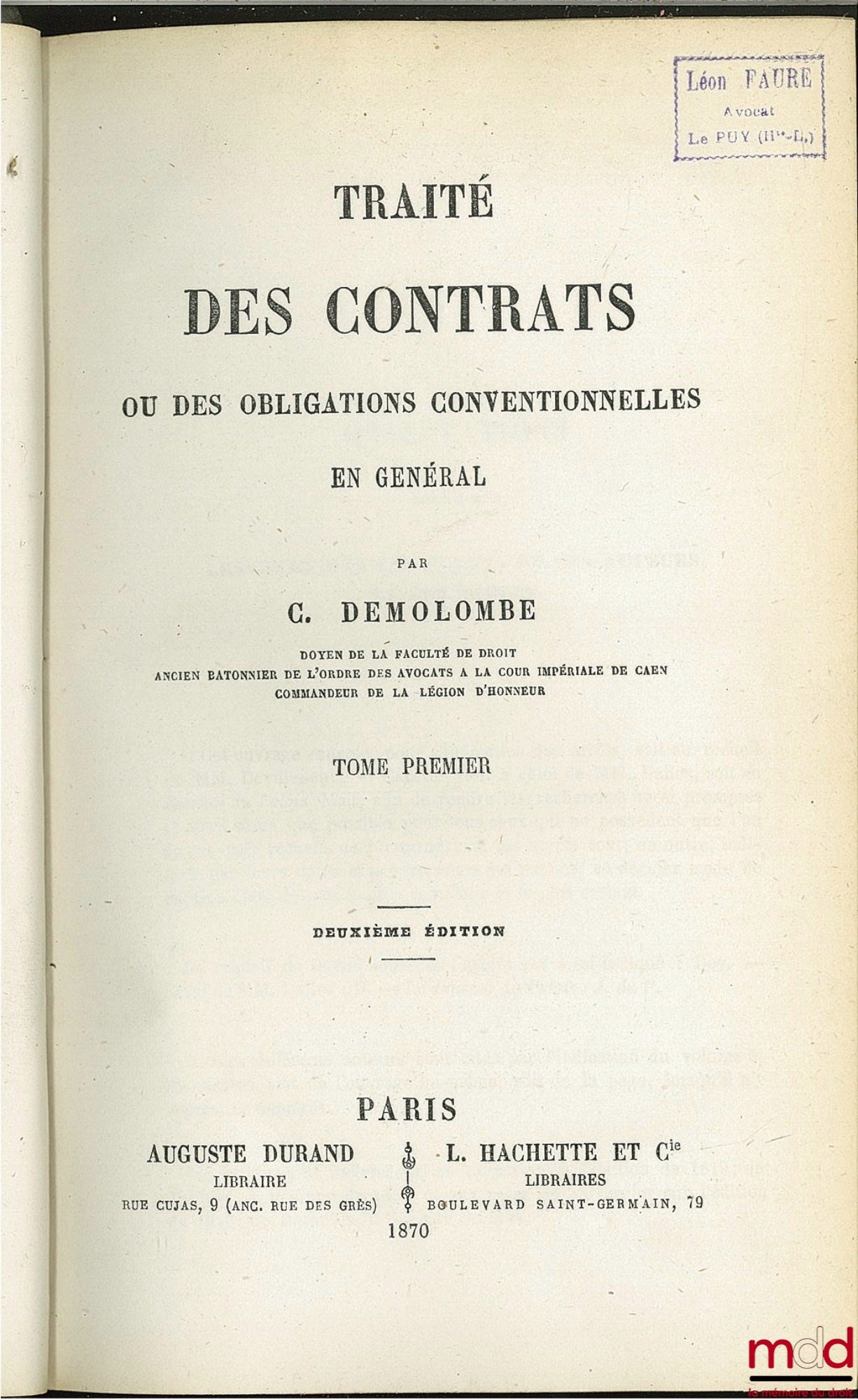 DEMOLOMBE (Charles) – COURS DE CODE NAPOLÉON, tomes 6 à 31 [mq. les t. 7, 11 et 21], édition composite