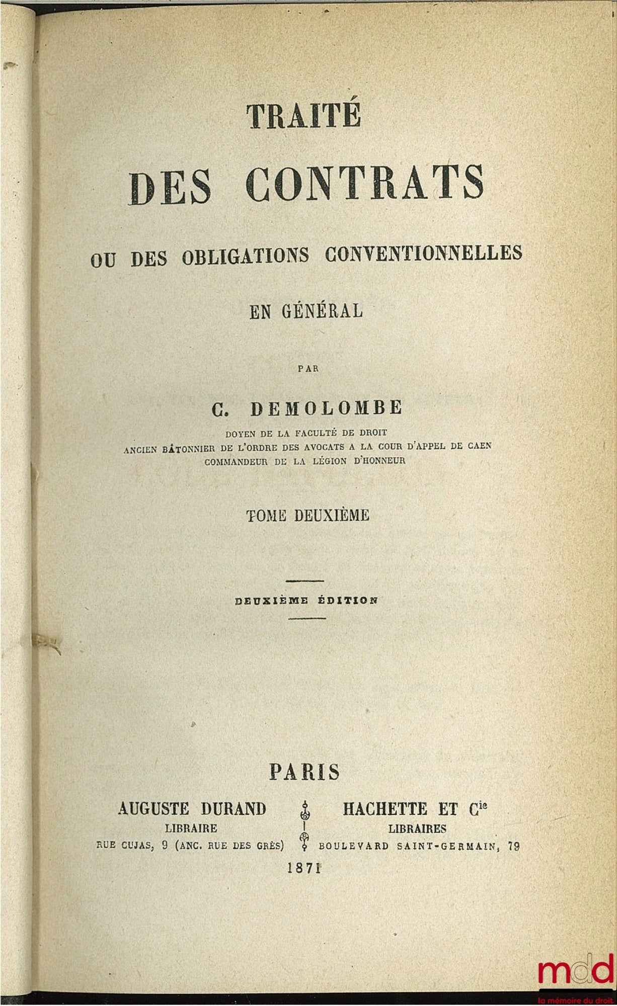 DEMOLOMBE (Charles) – COURS DE CODE NAPOLÉON, tomes 6 à 31 [mq. les t. 7, 11 et 21], édition composite
