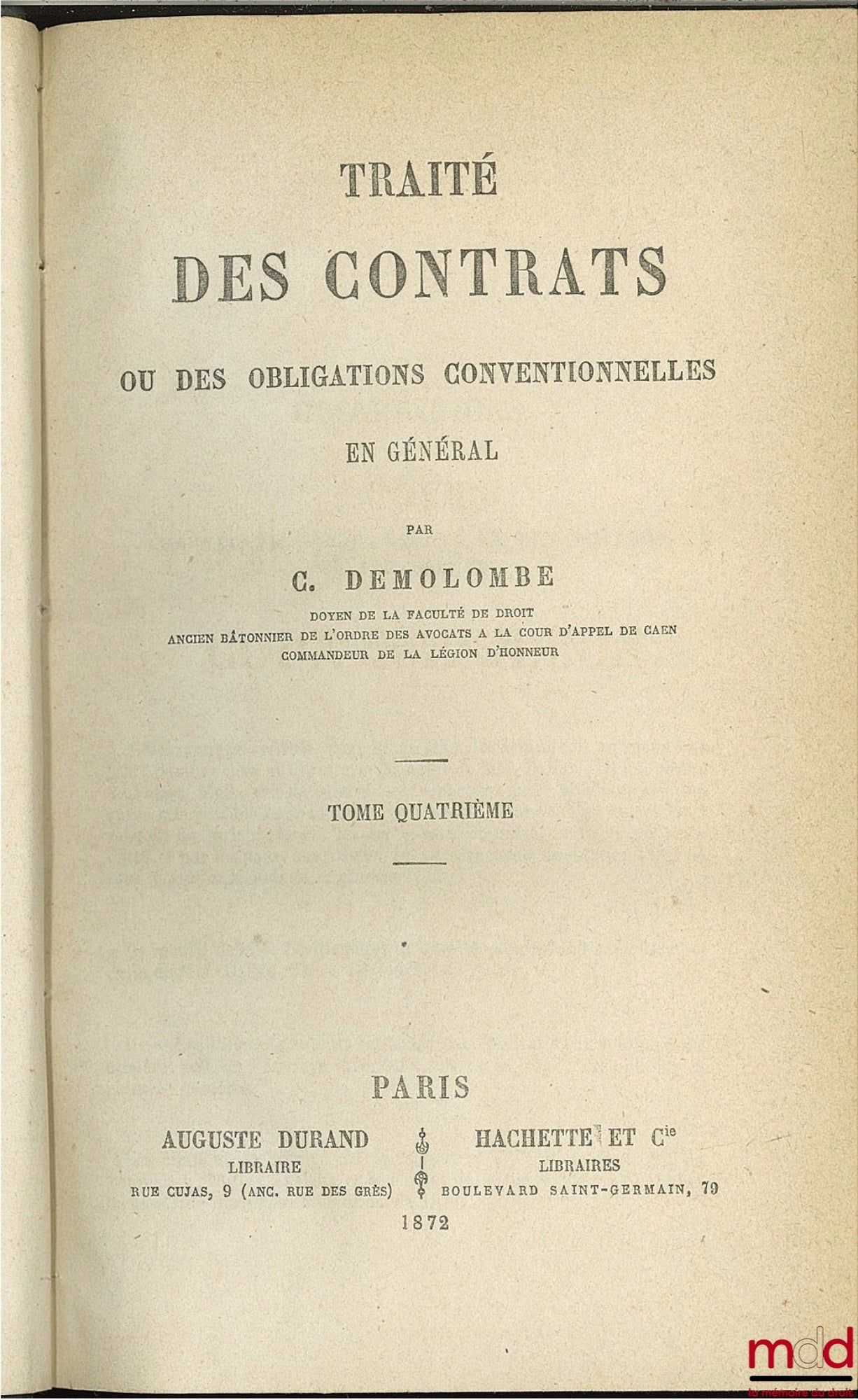 DEMOLOMBE (Charles) – COURS DE CODE NAPOLÉON, tomes 6 à 31 [mq. les t. 7, 11 et 21], édition composite