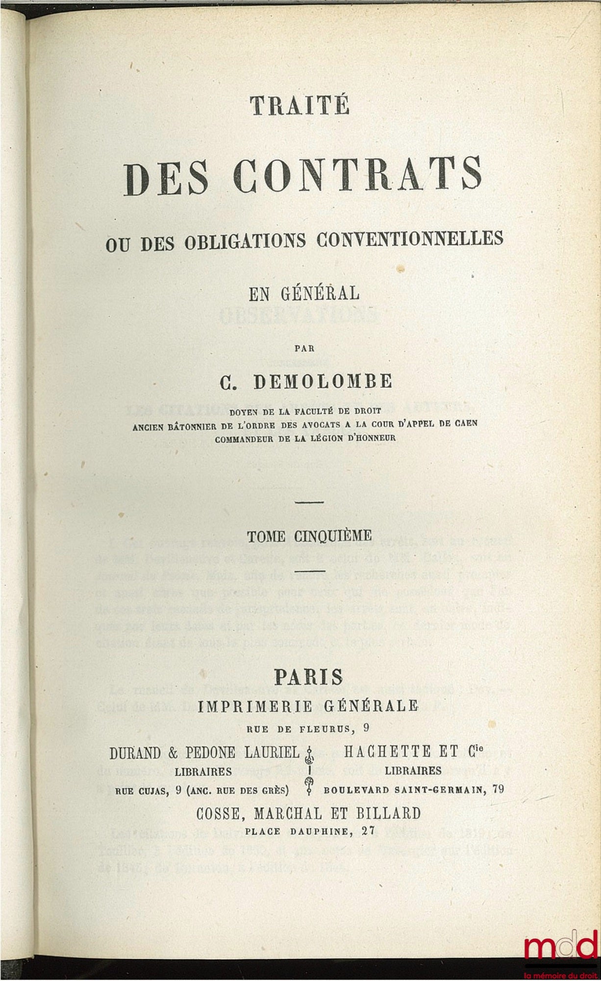 DEMOLOMBE (Charles) – COURS DE CODE NAPOLÉON, tomes 6 à 31 [mq. les t. 7, 11 et 21], édition composite