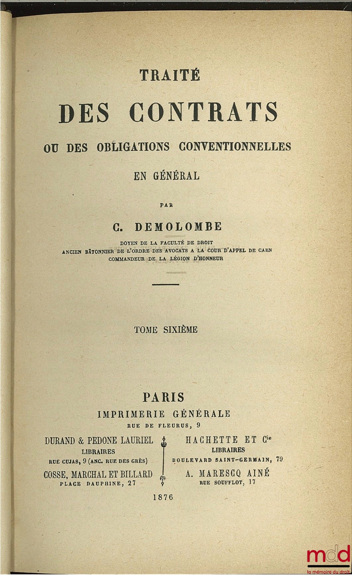 DEMOLOMBE (Charles) – COURS DE CODE NAPOLÉON, tomes 6 à 31 [mq. les t. 7, 11 et 21], édition composite
