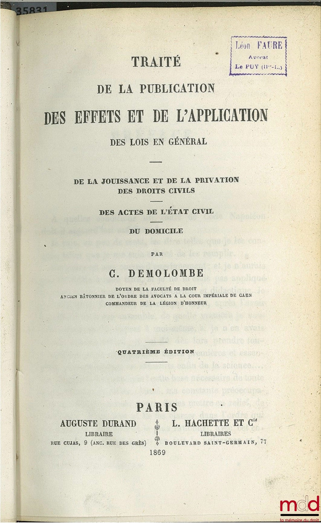 DEMOLOMBE (Charles) – COURS DE CODE NAPOLÉON, tomes 6 à 31 [mq. les t. 7, 11 et 21], édition composite