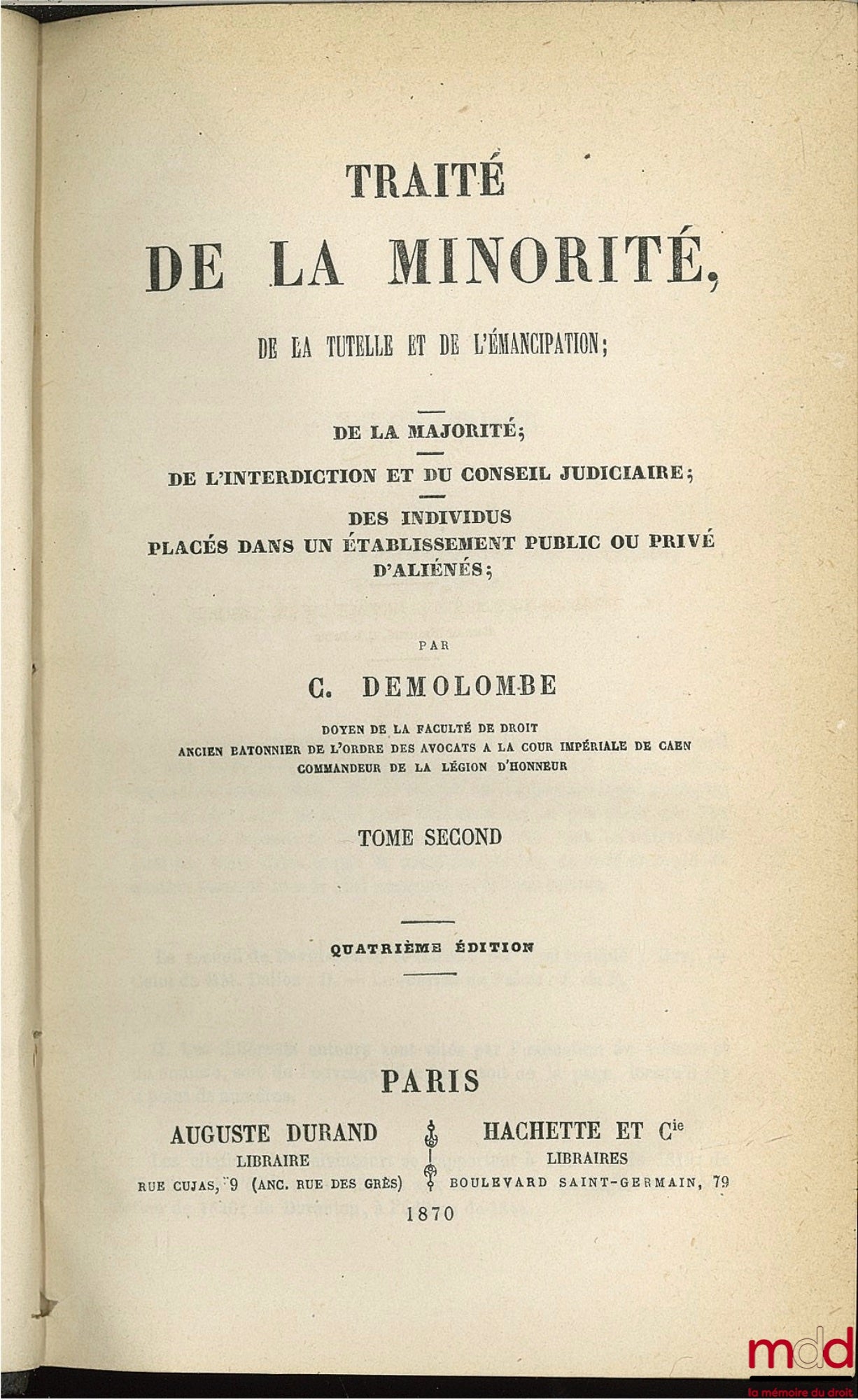 DEMOLOMBE (Charles) – COURS DE CODE NAPOLÉON, tomes 6 à 31 [mq. les t. 7, 11 et 21], édition composite