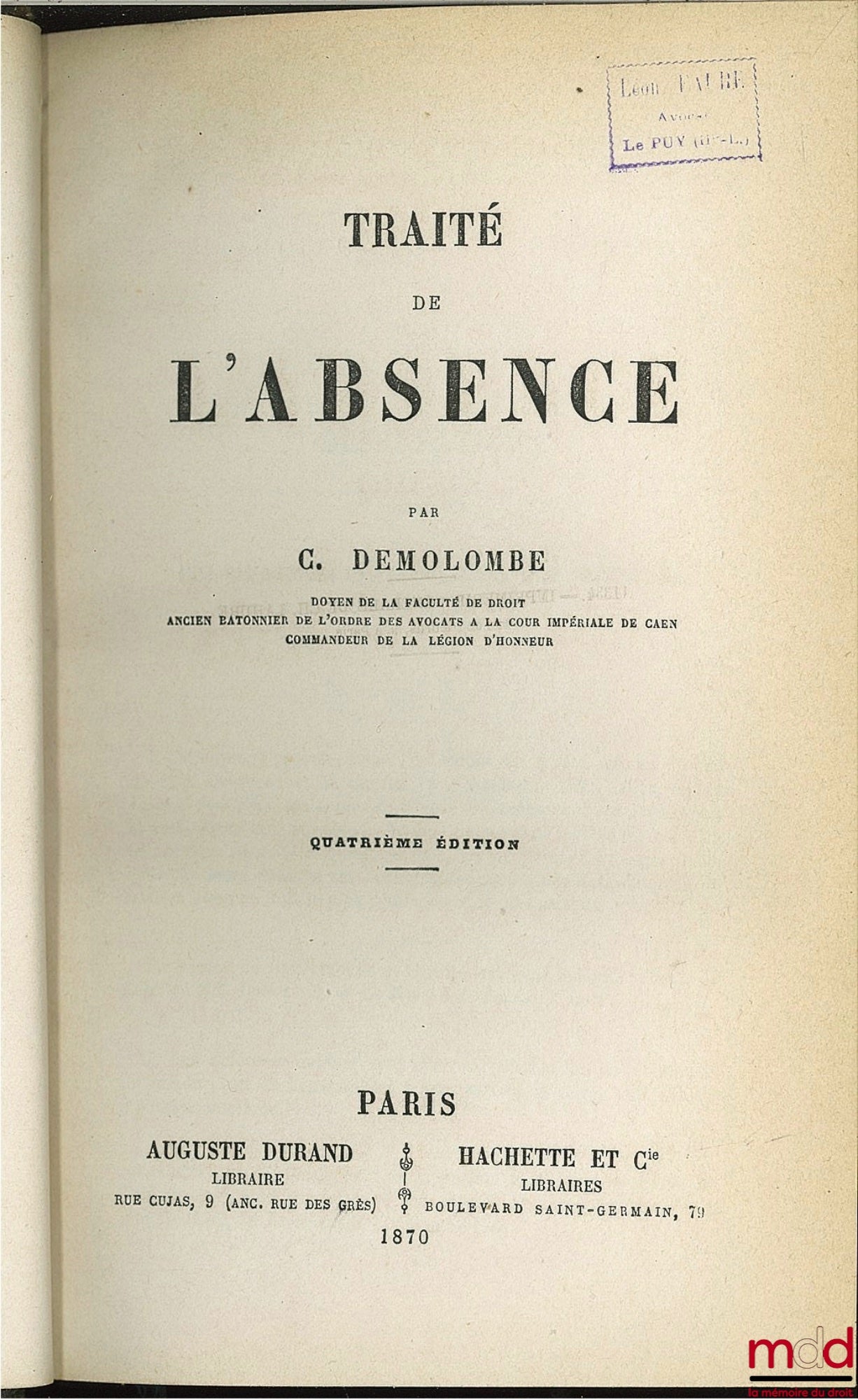 DEMOLOMBE (Charles) – COURS DE CODE NAPOLÉON, tomes 6 à 31 [mq. les t. 7, 11 et 21], édition composite