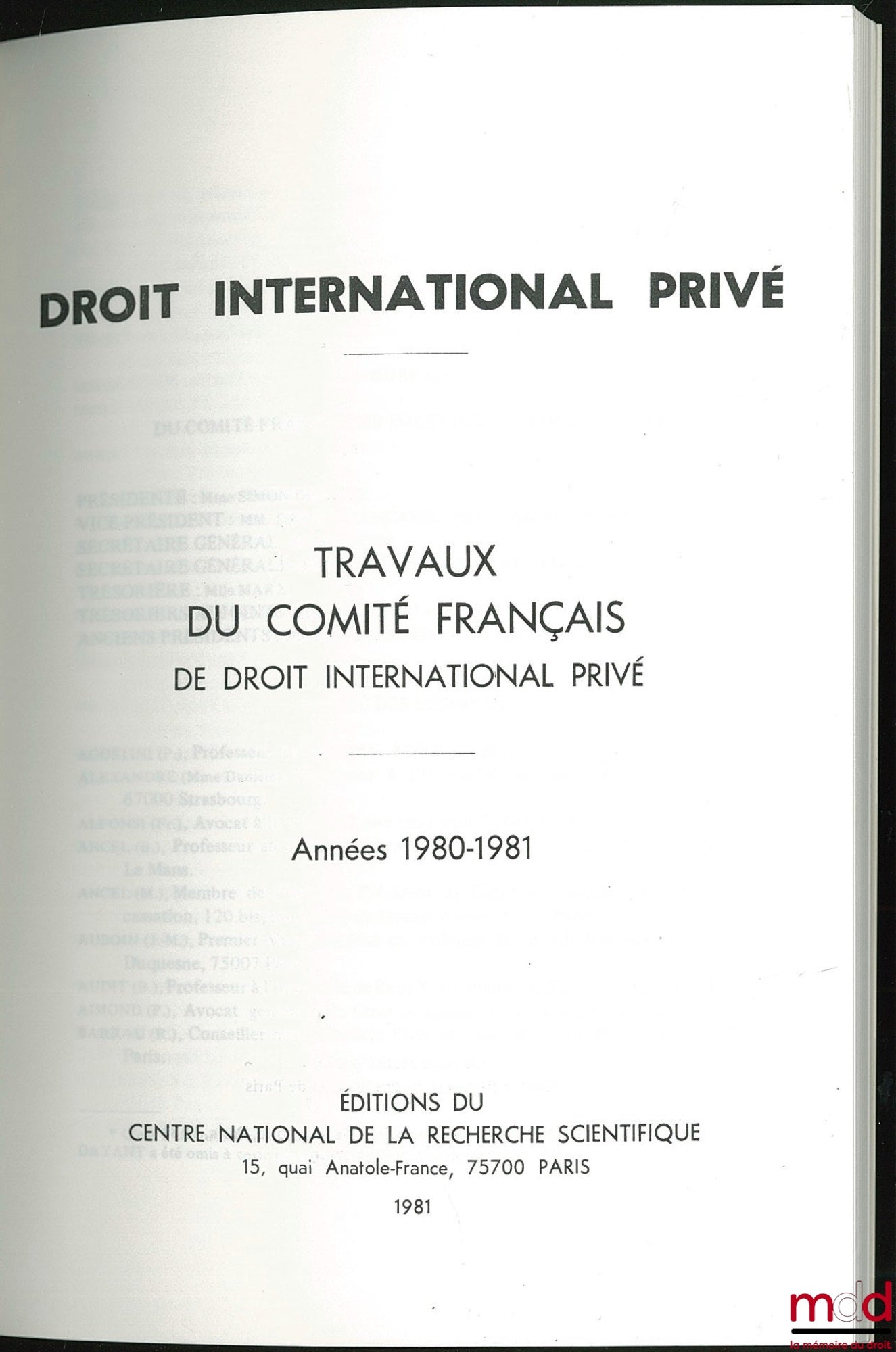 TRAVAUX DU COMITÉ FRANÇAIS DE DROIT INTERNATIONAL PRIVÉ, années 1980-1981