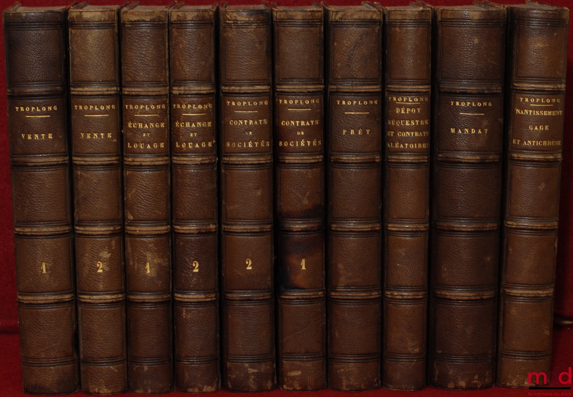 TROPLONG (Raymond-Théodore) – LE DROIT CIVIL EXPLIQUÉ SUIVANT L’ORDRE DES ARTICLES DU CODE DEPUIS ET Y COMPRIS LE TITRE DE LA VENTE ; ouvrage qui fait suite à celui de M. Toullier, mais dans lequel on a adopté la forme plus commode du commentaire. PREMIÈR
