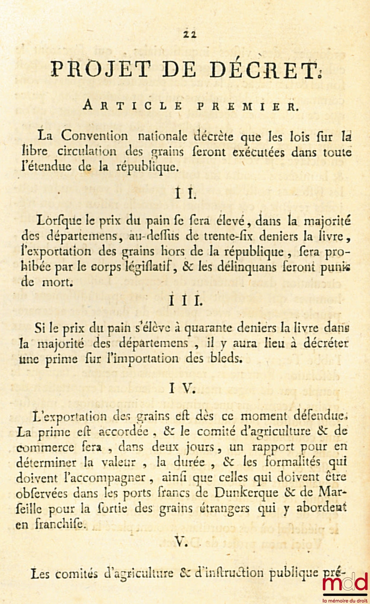 OPINION OF CHARLES BARBAROUX ON SUPPLIES, Printed by order of the National Convention and sent to the eighty-four Departments