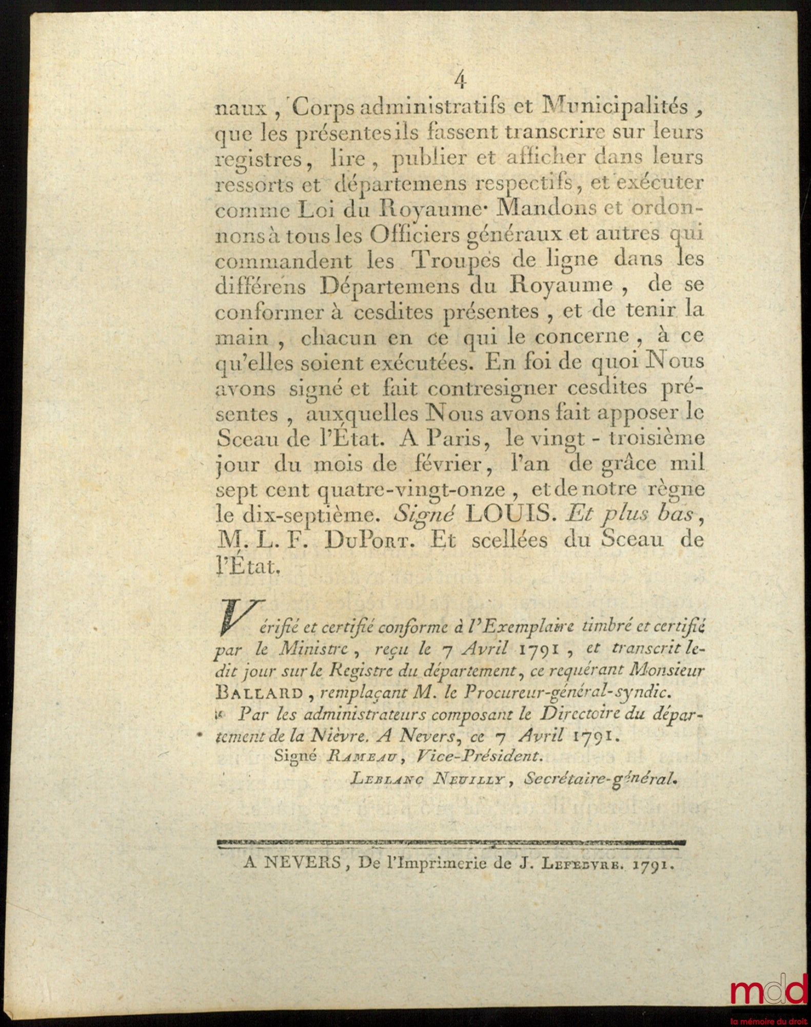 Law, RELATING TO THE COLONALS AND LIEUTENANT-COLONELS OF ALL ARMS. Given in Paris, February 23, 1791, bull. no. 635
