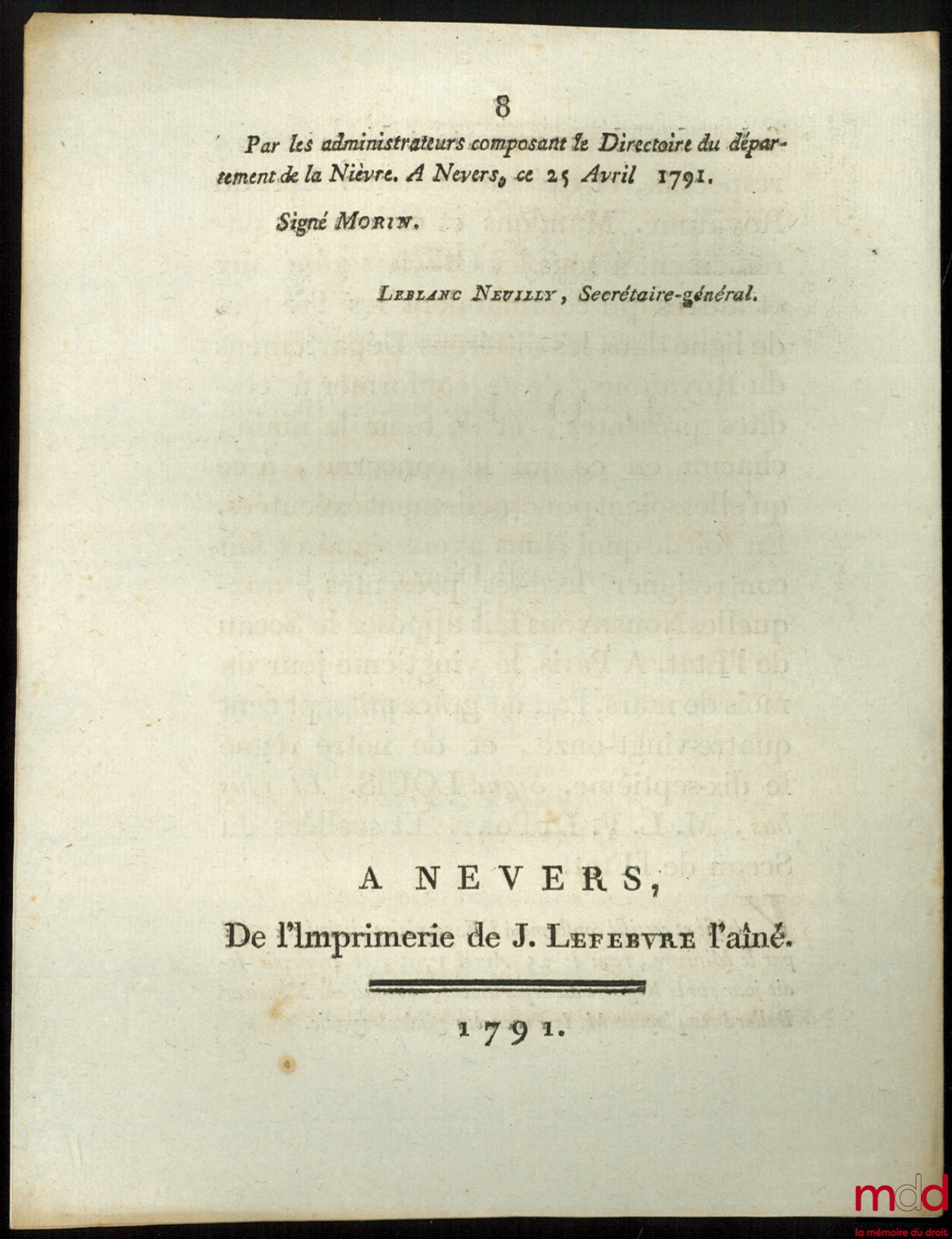 Loi RELATIVE AUX TROUPES PROVINCIALES. Donnée à Paris, le 20 Maris 1791, signé : Louis, M.L.F. Duport, bull. n° 758