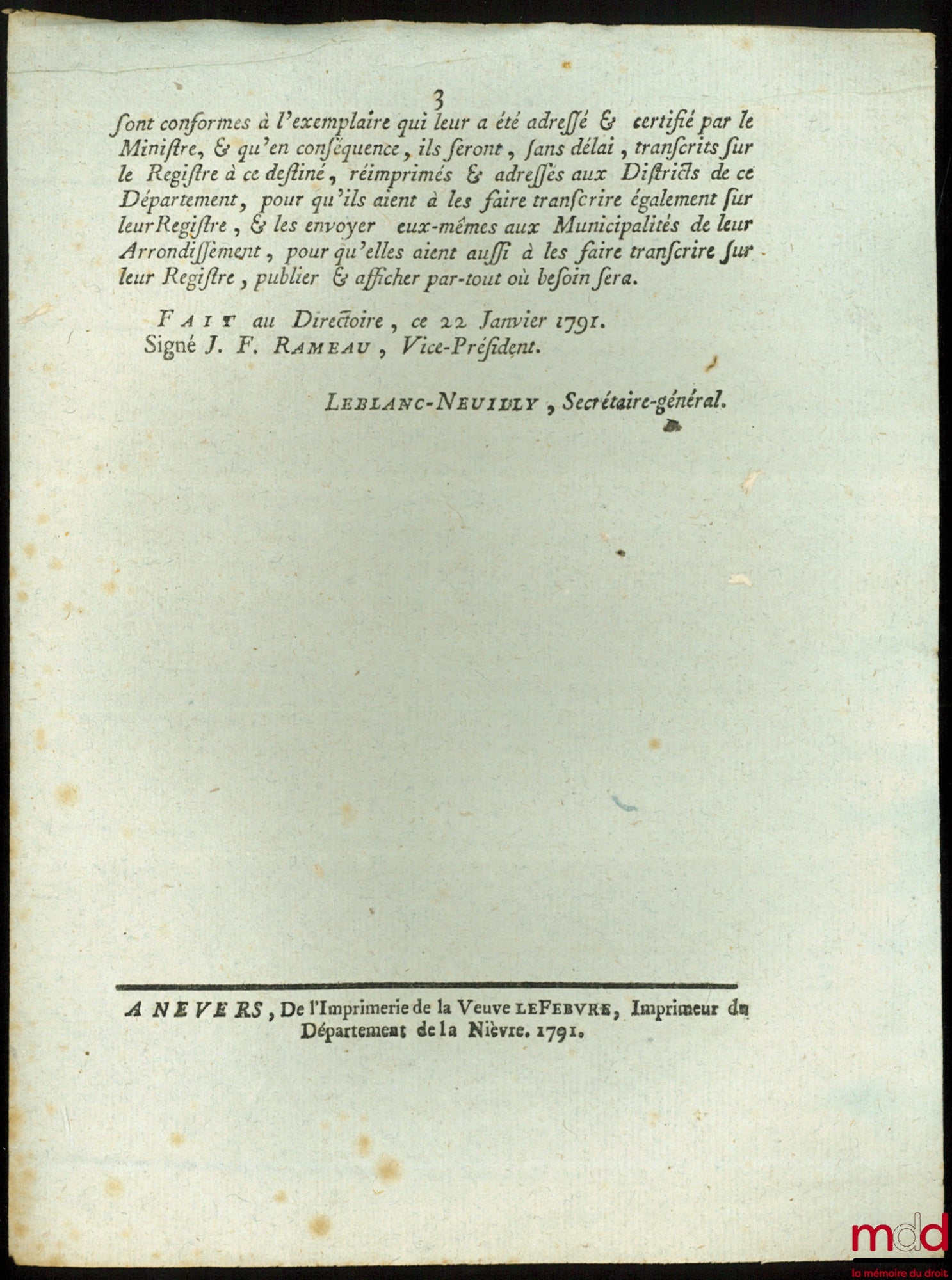 Loi RELATIVE AUX SOLDATS TENANT GARNISON SUR LES VAISSEAUX. Donnée à Paris, le 31 Octobre 1790, signé : Louis et L’Archevêque de Bordeaux