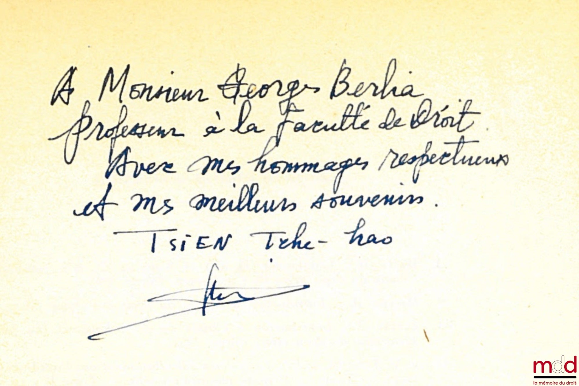 TSIEN (Tche-hao) – LA RÉPUBLIQUE POPULAIRE DE CHINE, Droit Constitutionnel et Institutions ; Institut de droit comparé de l’univ. de Paris ; Coll. Les systèmes de droit contemporains, t. XXII