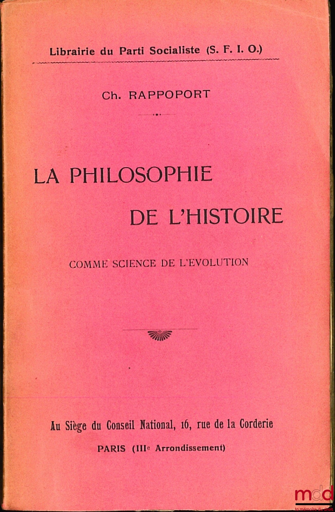 RAPPOPORT (Charles) – LA PHILOSOPHIE DE L’HISTOIRE COMME SCIENCE DE L’ÉVOLUTION
