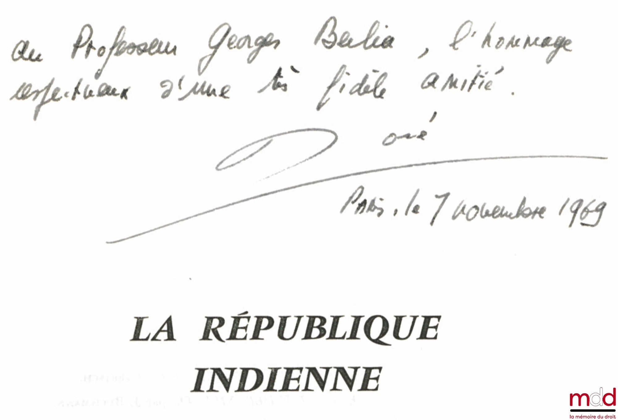 DORÉ (Francis) – LA RÉPUBLIQUE INDIENNE, coll. “comment ils sont gouvernés” sous la direction de Georges Burdeau, t. XIX