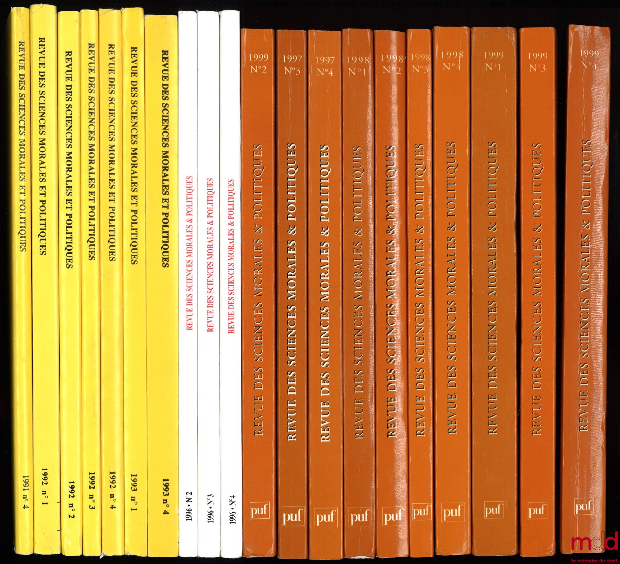 [RSMP] – REVUE DES SCIENCES MORALES & POLITIQUES, Travaux de l’Académie des Sciences Morales et Politiques : - 1991 : n° 4 ; - 1992 : n° 1 à 4 ; - 1993 : n° 1 et 4 ; - 1996 : n° 2 à 4 ; - 1997 : n° 3 et 4 ; - 1998 : n° 1 à 4 ; - 1999 : n° 1 à 4