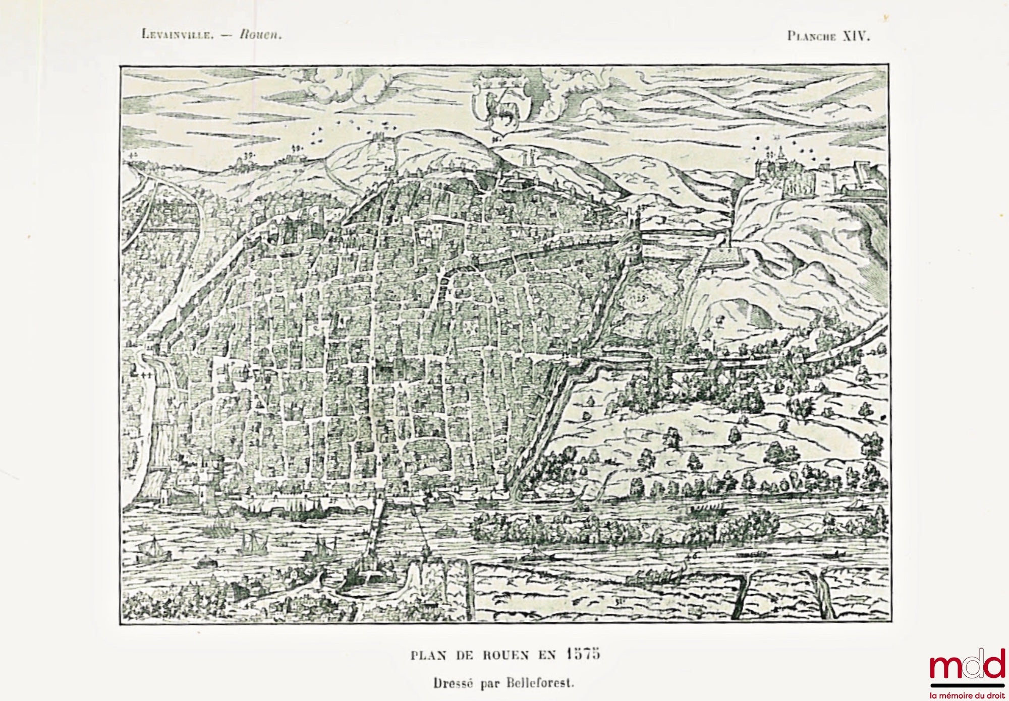LEVAINVILLE (Jacques) – ROUEN, Étude d’une agglomération urbaine, Avec 24 figures dans le texte, 1 carte, 1 plan de Rouen, 16 planches de reproductions photographiques hors texte