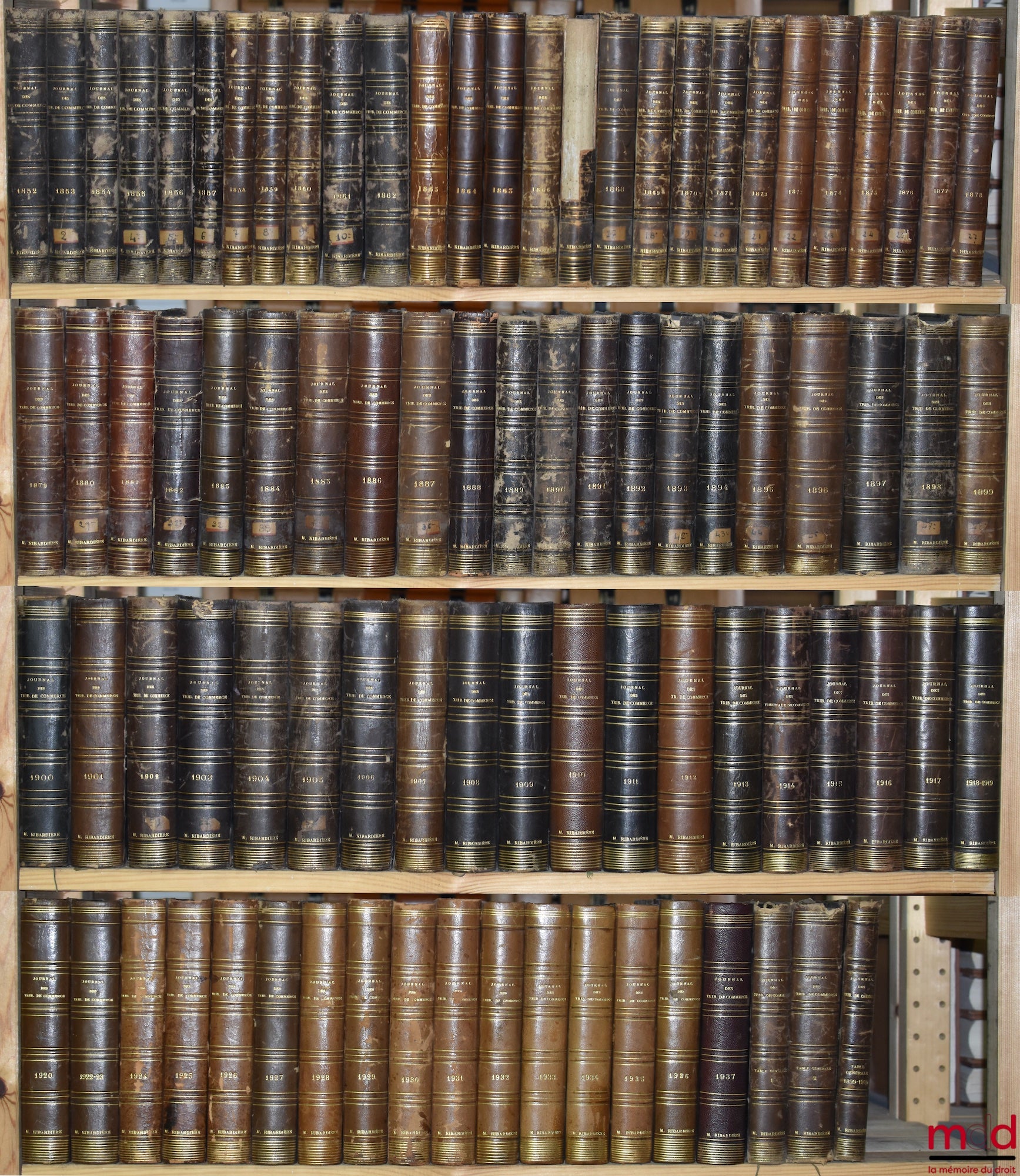 [Tribunal de Commerce] – JOURNAL DES TRIBUNAUX DE COMMERCE renfermant l’exposé complet de la jurisprudence et de la doctrine des auteurs en matière commerciale, par MM. Teulet et Camberlin, de 1852 [tête de collection] à 1937 (mq. 1921) ; TABLE GÉNÉRALE D