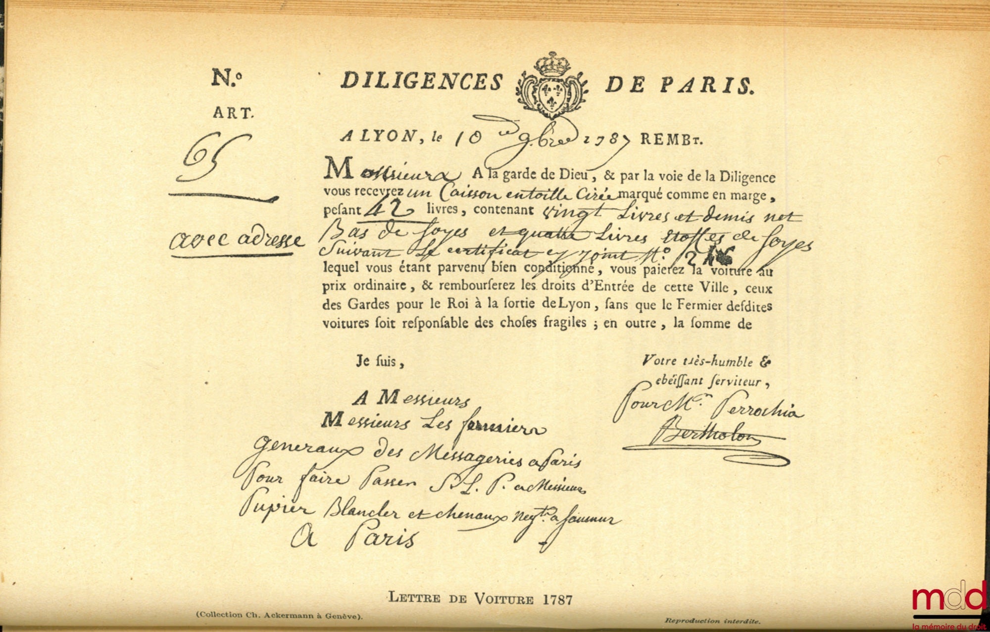ACKERMANN (Charles) – RÉPERTOIRE DE JURISPRUDENCE EN MATIÈRE DE TRANSPORTS, t. I : Avaries avec la reproduction de “Lettre de voiture 1787” ; t. II : Manquants - Pertes - Déchets (avec 1 illustration), Préface de M. le Dr Albert Richard ;