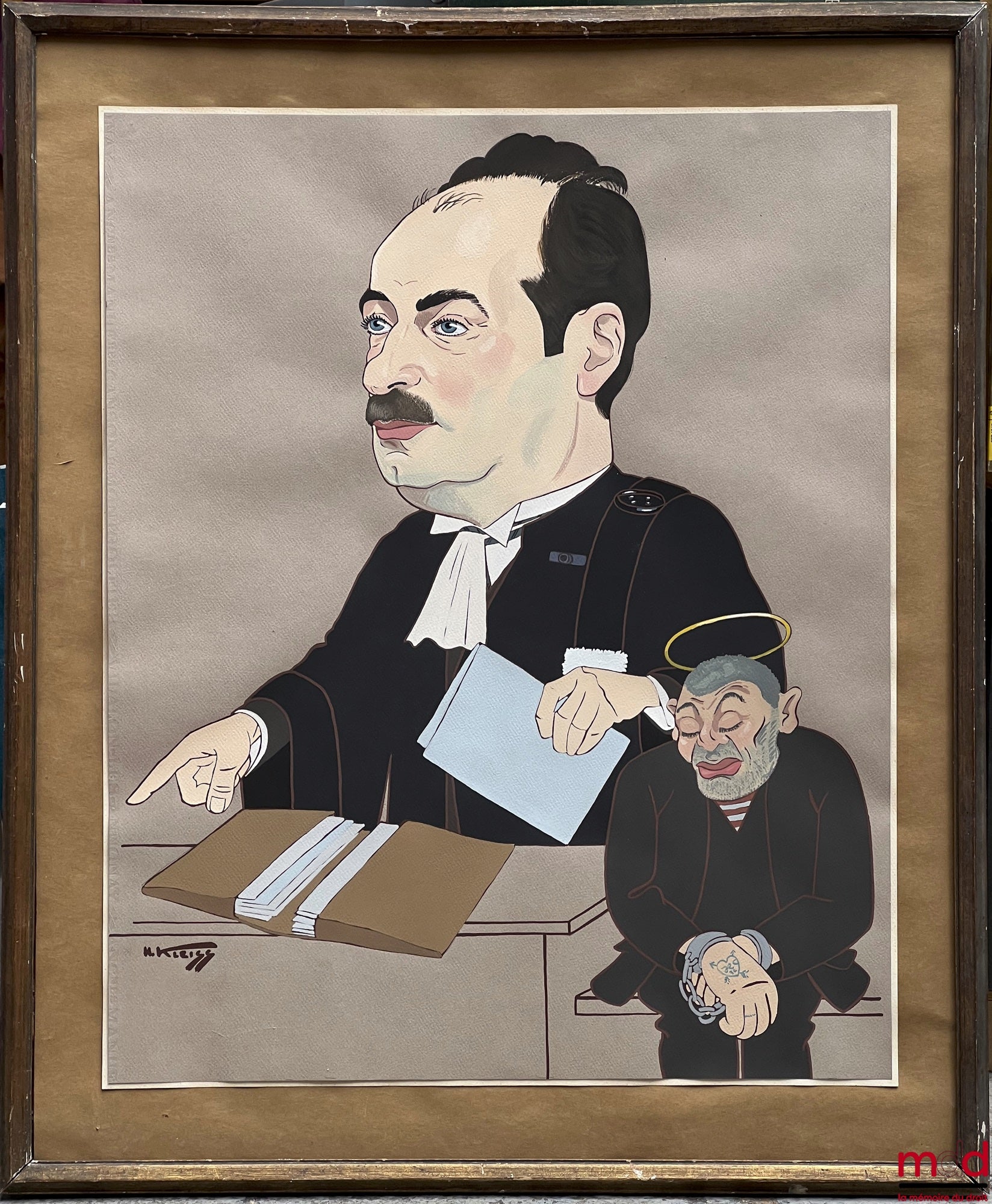 KLEISS (Hans) – L’AVOCAT ET L’INNOCENT, Grande caricature originale signée