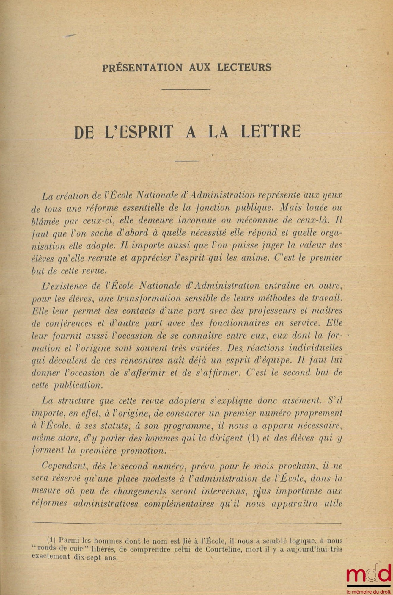 [E.N.A.] – REVUE DE L’ÉCOLE NATIONALE D’ADMINISTRATION / PROMOTIONS, du n° 1 (mai 1946) au n° 99 (1976)