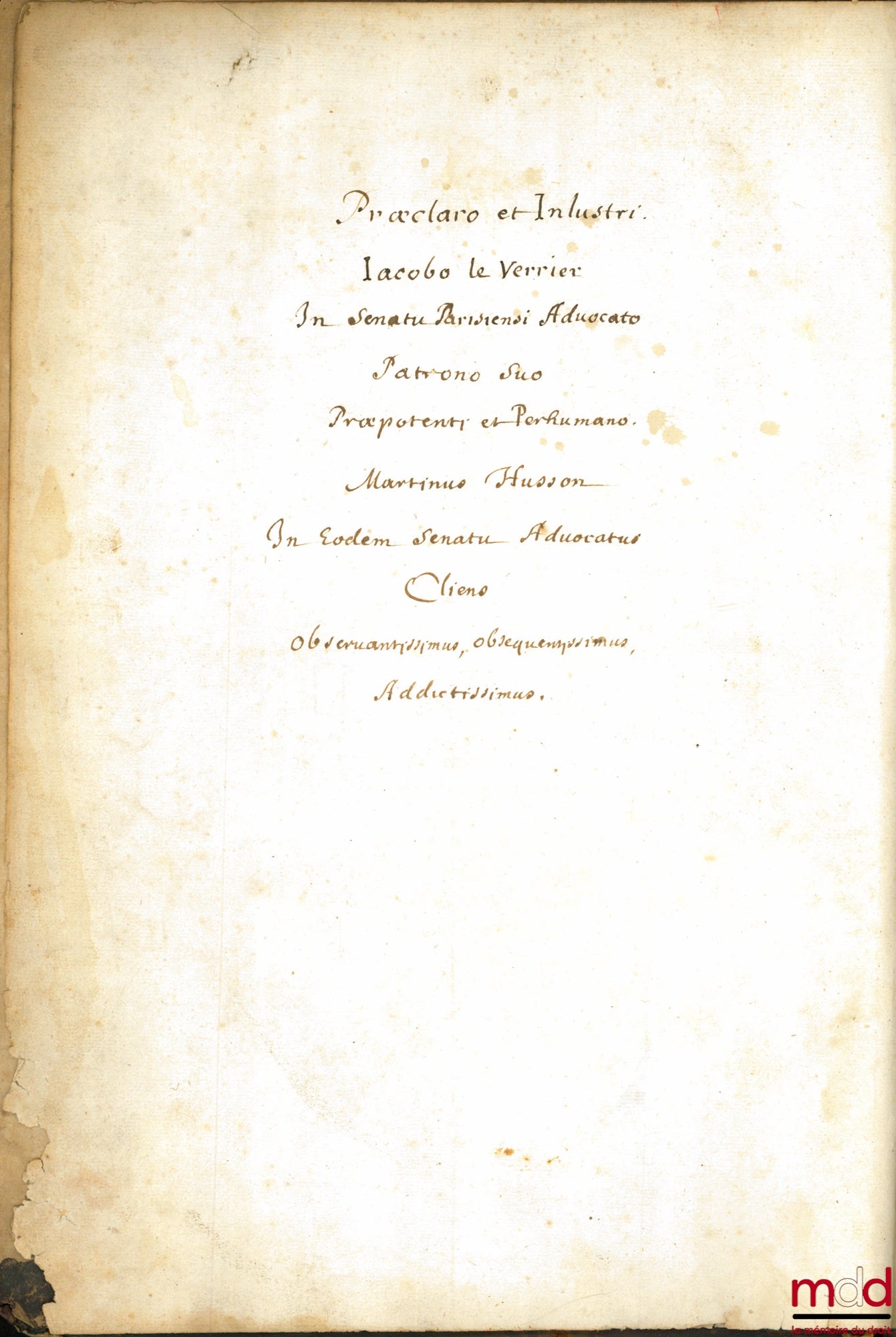 HUSSON (Martin) – FACTUM SERVANT D’ADVERTISSEMENT ET D’ESCRITURES, Pour Philippes Aubery, Seigneur de Montbar, défendeur. Contre Maître Jacques Buisson Adjudicataire des Domaines de France & droicts y joints, Demandeur. OU IL ES TRAITÉ :  I. Du Domaine de