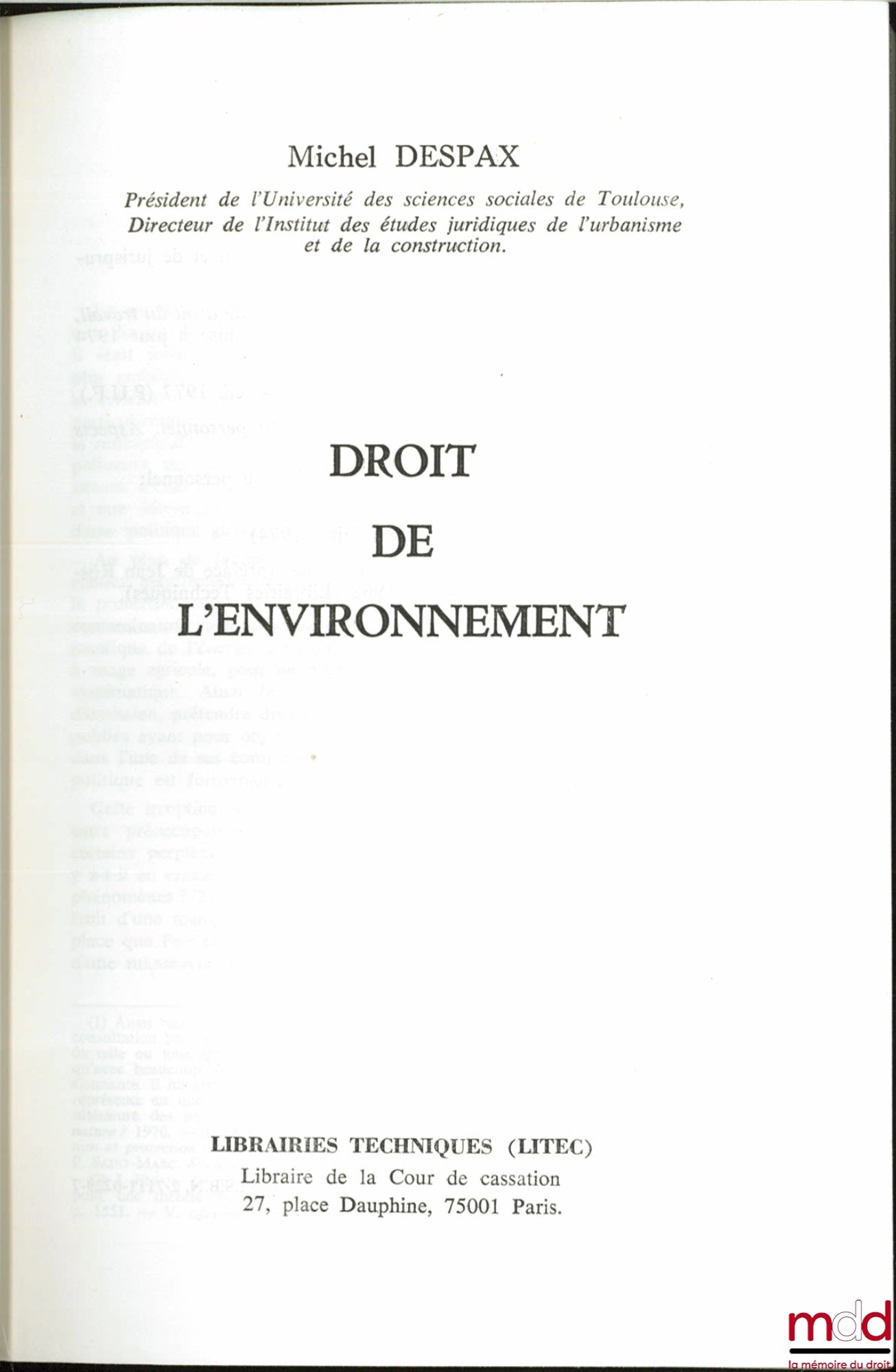 DESPAX (Michel) – DROIT DE L’ENVIRONNEMENT