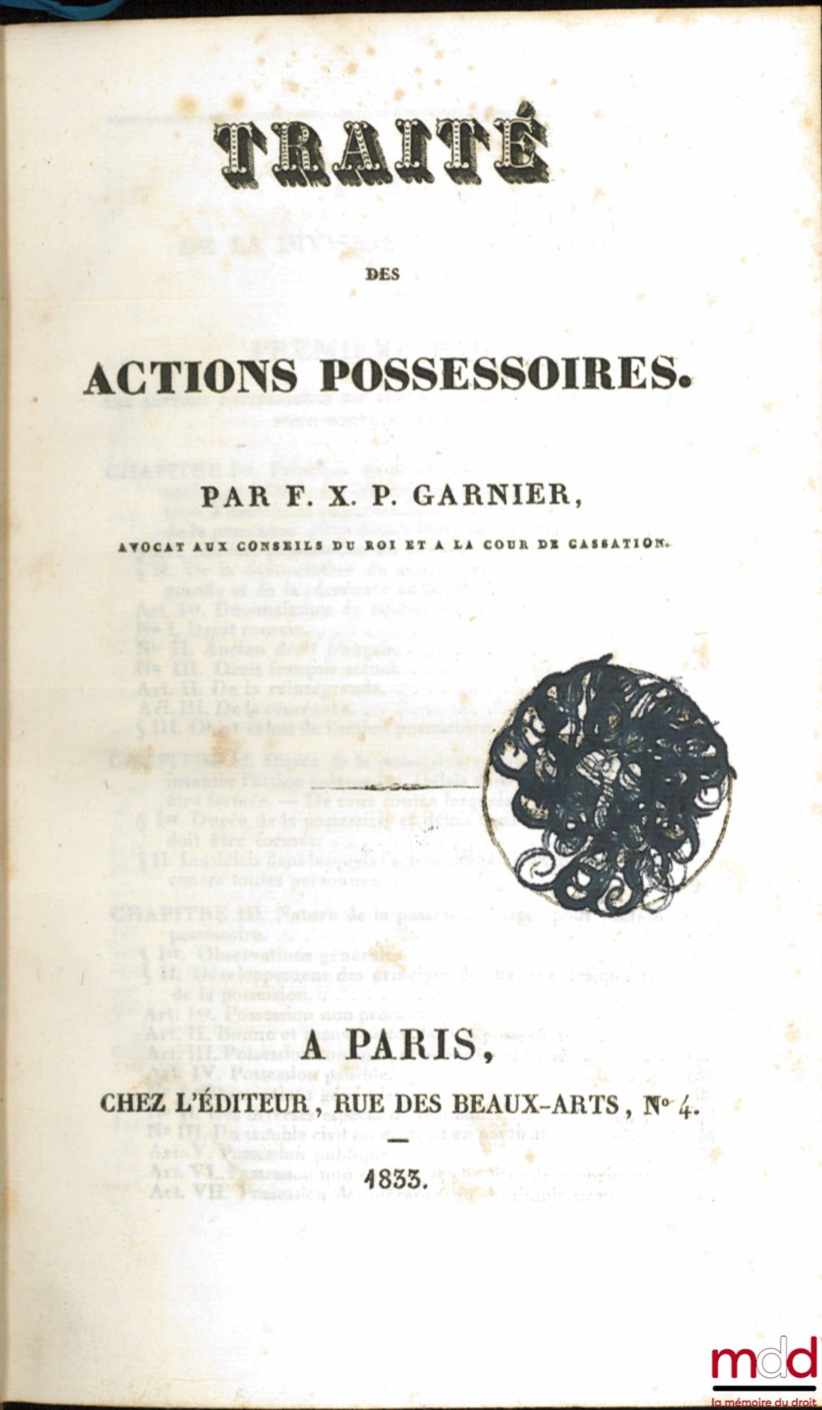 GARNIER (François-Xavier-Paul) – TRAITÉ DES ACTIONS POSSESSOIRES