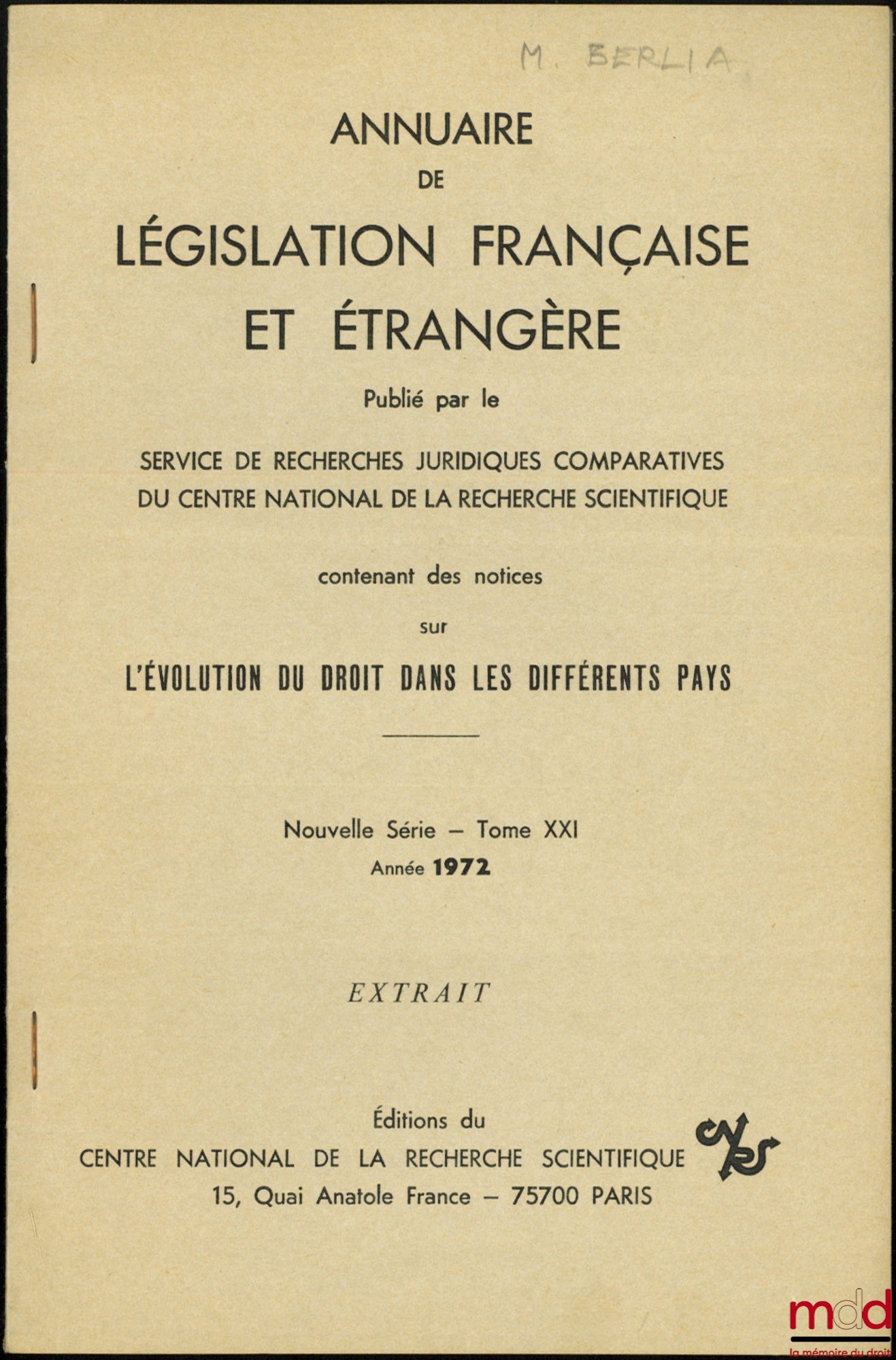 MATHIOT (André) – LA Ve RÉPUBLIQUE EN 1979, extrait de l’Annuaire de législation française et étrangère, nouvelle série, t. XXVIII, années 1979-1980