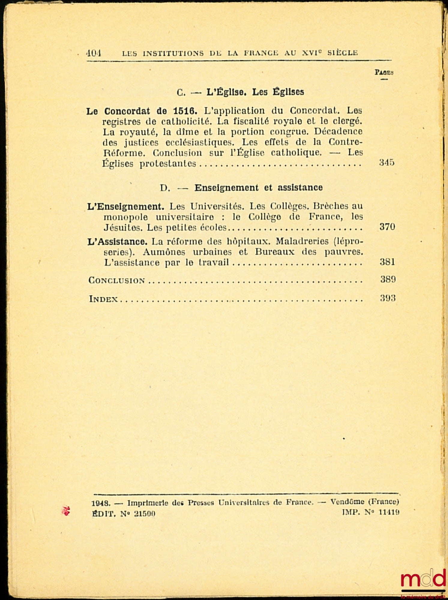 ZELLER (Gaston) – THE INSTITUTIONS OF FRANCE IN THE 16TH CENTURY