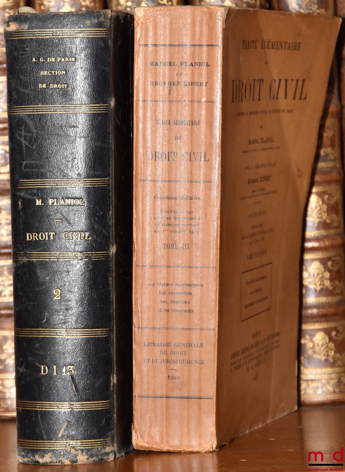 PLANIOL (Marcel) & RIPERT (Georges) – TRAITÉ ÉLÉMENTAIRE DE DROIT CIVIL, conforme au programme officiel des facultés de droit, t. II : Les preuves, Théorie générale des obligations, Les contrats, Les privilèges et le hypothèques, 10e éd. ; t. III : Les ré