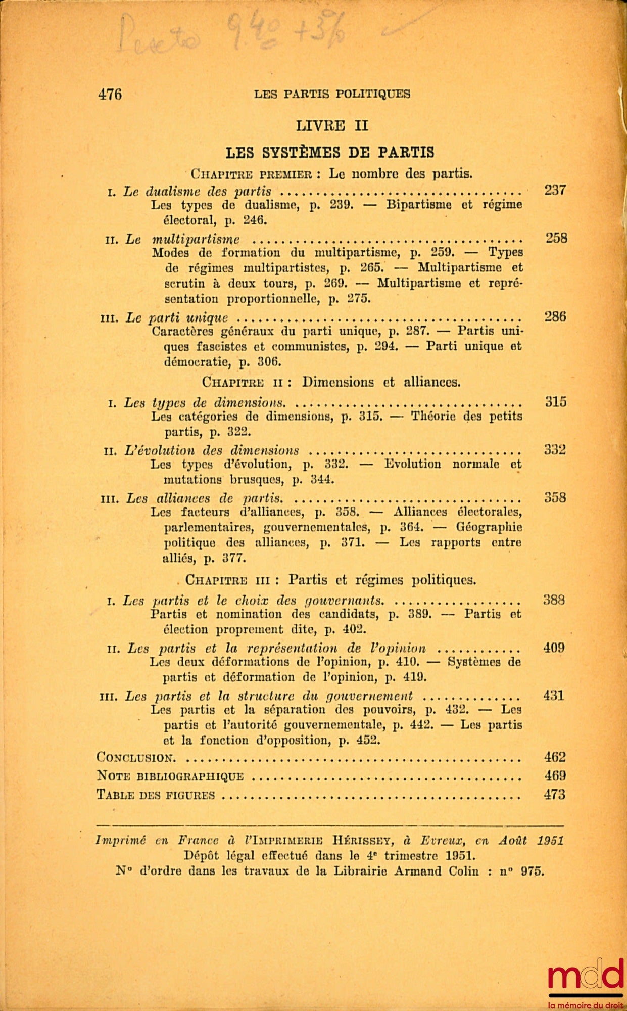DUVERGER (Maurice) – LES PARTIS POLITIQUES, avec 45 tableaux graphiques