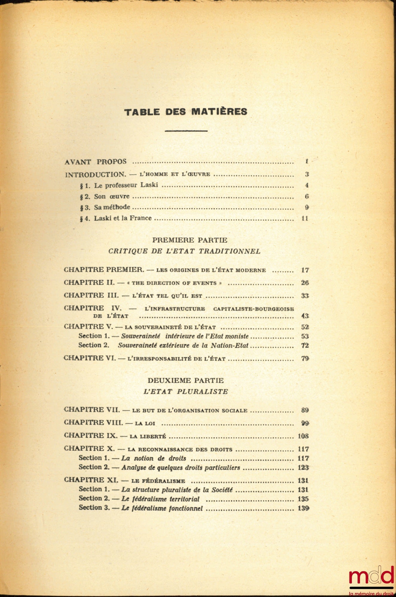 FOUREST (Michel) – THE THEORIES OF PROFESSOR HAROLD J. LASKI, The Decline of the Monist State and the Advent of the Pluralist State, University of Strasbourg, Faculty of Law and Political Science