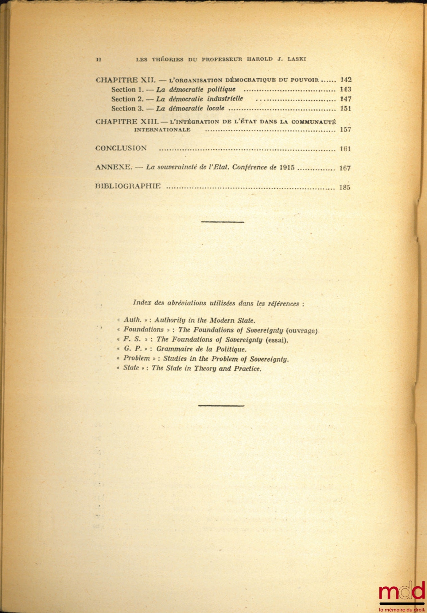 FOUREST (Michel) – THE THEORIES OF PROFESSOR HAROLD J. LASKI, The Decline of the Monist State and the Advent of the Pluralist State, University of Strasbourg, Faculty of Law and Political Science