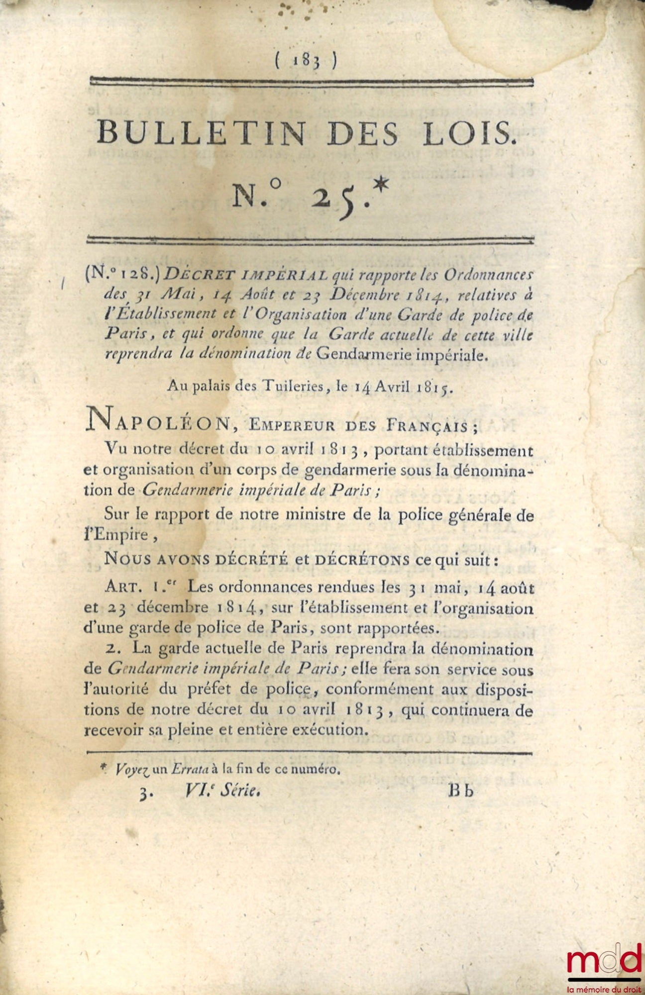 [Coup d’État des 18 et 19 brumaire An VIII, Constitution de l’An IV, divers] – ENSEMBLE DE 18 BULLETINS DES LOIS : Bulletin des lois de la République française, Arrêté du Directoire exécutif qui règle provisoirement le mode de publication des Lois, Arrêté