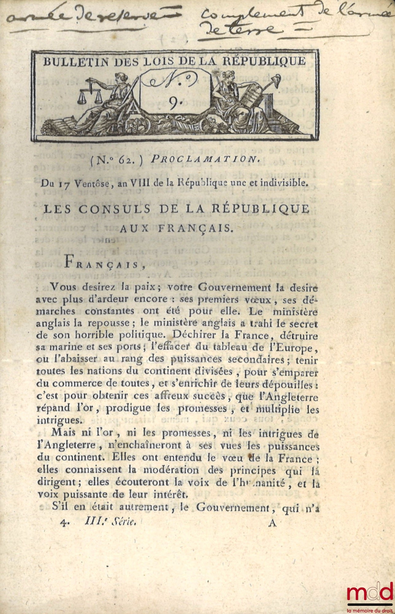 [Coup d’État des 18 et 19 brumaire An VIII, Constitution de l’An IV, divers] – ENSEMBLE DE 18 BULLETINS DES LOIS : Bulletin des lois de la République française, Arrêté du Directoire exécutif qui règle provisoirement le mode de publication des Lois, Arrêté