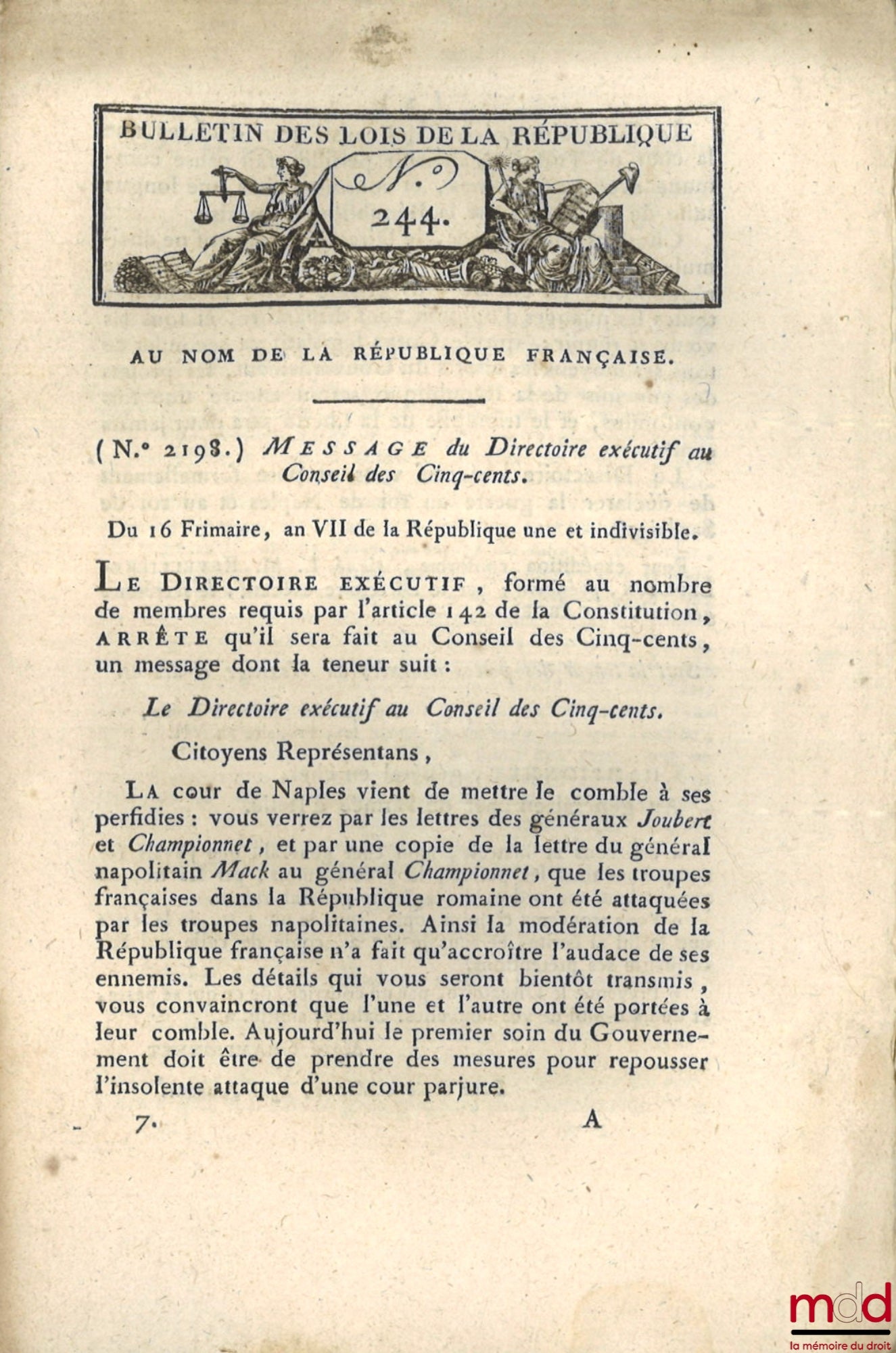 [Campagne d’Italie, Coup d’état du 18 brumaire An VIII, Abdication de Napoléon] – ENSEMBLE DE 14 BULLETINS DES LOIS : Mémoire envoyé à l’Assemblée nationale par M. Necker Directeur général des finances, 27 août 1789, [15 p.] ; Bulletin des lois de la Répu