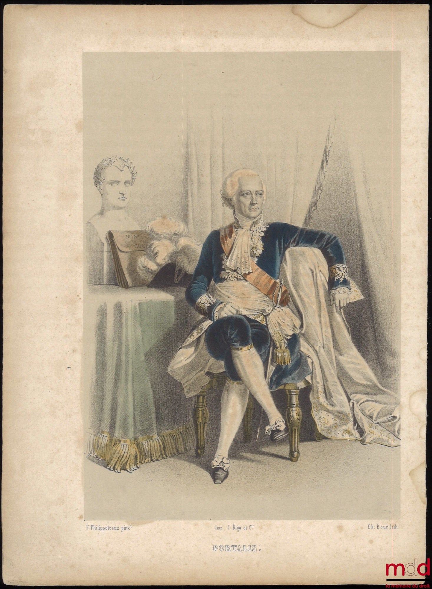 [Portalis] – Lithograph in black enhanced with pastel