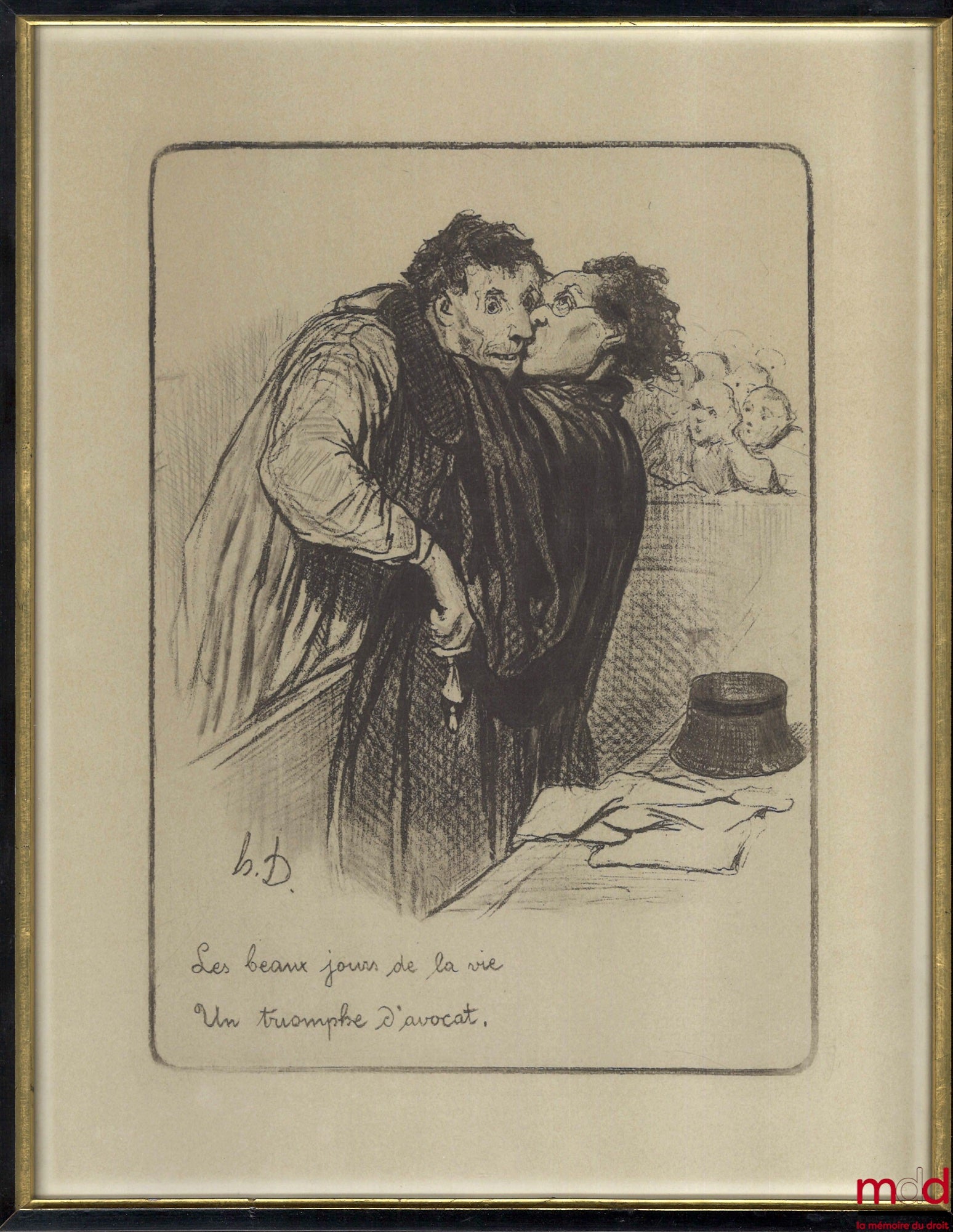 DAUMIER (Honoré) – THE PEOPLE OF JUSTICE, Lithograph in black, signed and originally published in Le Charivari on February 23, 1845: “The good days of life A triumph of a Lawyer.”