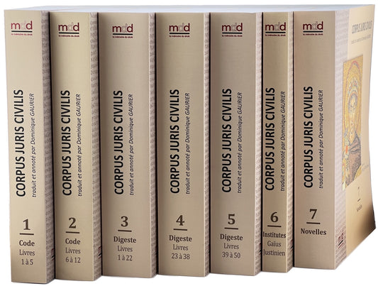 [Justinien] – CORPUS JURIS CIVILIS,  traduit et annoté par Dominique GAURIER,   Préfaces de Pascal PICHONNAZ,   Tome 1 : Code, Livres 1 à 5 (650 p.) ; Tome 2 : Code, Livres 6 à 12 (720 p.) ; Tome 3 : Digeste, Livres 1 à 22, 2e éd. (912 p.) ; Tome 4 : Dige