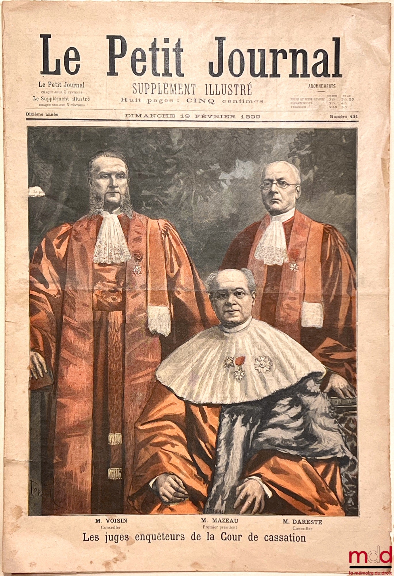 [Court of Cassation] – THE INVESTIGATING JUDGES OF THE COURT OF CASSATION, Mr. Loew (President), Mr. Manau (Attorney General) and Mr. Chambareaud (Rapporteur), Le Petit Journal, No. 387 of Sunday, April 17, 1898, illustrated supplement