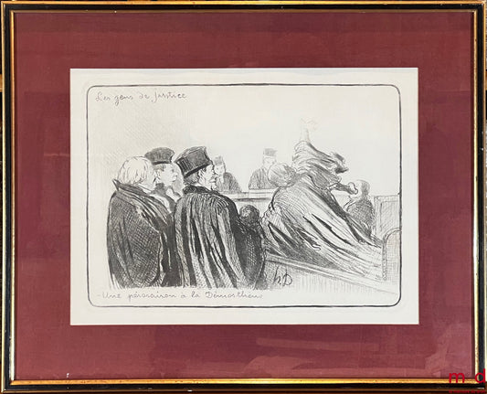 DAUMIER (Honoré) – « UNE PERORAISON À LA DÉMOSTHÈENE », LES GENS DE JUSTICE, Lithographie en noir signée et publiée initialement dans Le Charivari du 1er novembre 1847