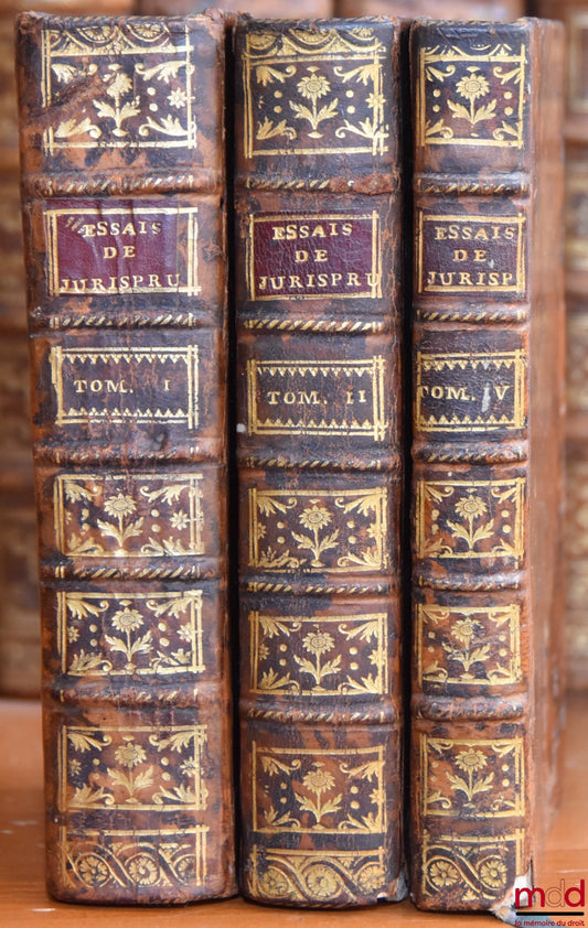 HUERNE DE LA MOTHE (François Charles) – ESSAYS ON JURISPRUDENCE On all kinds of subjects Questions of Civil &amp; Canon Law, Points of Custom &amp; Ecclesiastical Matters, (vols. I, II, III &amp; V, missing vol. IV)