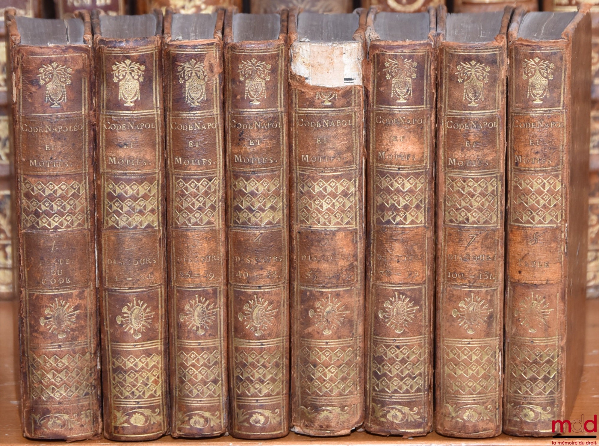 [Civil Code / Napoleonic Code], FAVARD DE LANGLADE (Baron Guillaume Jean) – NAPOLEONIC CODE [CIVIL CODE (for volumes II to VIII)], followed by the statement of reasons for each law, presented by the Government Orators; — Reports made to the Tribunate at