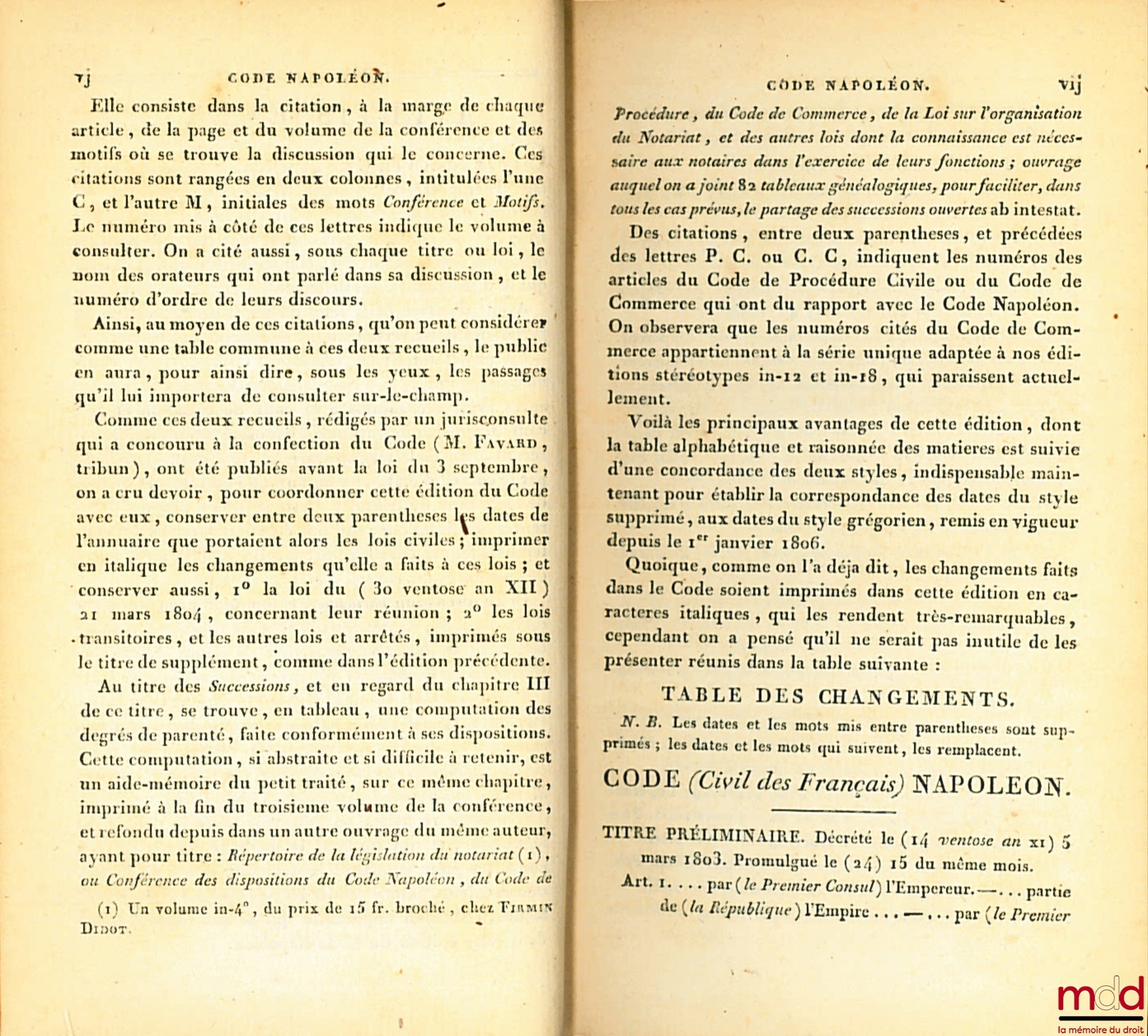 [Civil Code / Napoleonic Code], FAVARD DE LANGLADE (Baron Guillaume Jean) – NAPOLEONIC CODE [CIVIL CODE (for volumes II to VIII)], followed by the statement of reasons for each law, presented by the Government Orators; — Reports made to the Tribunate at
