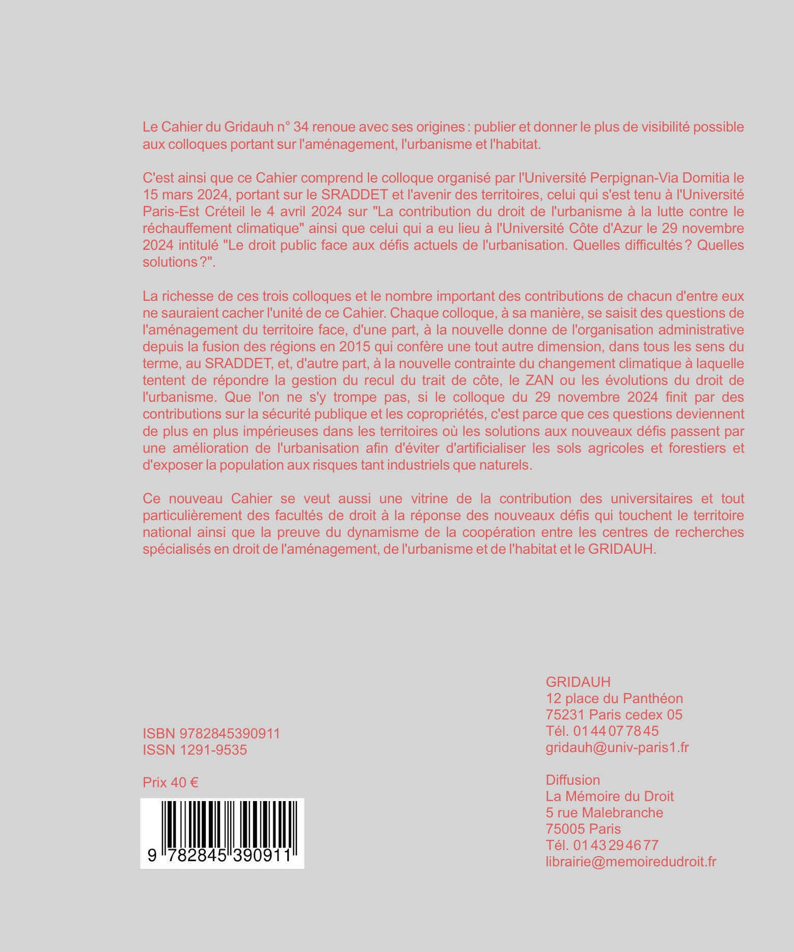 Les Cahiers du GRIDAUH, Numéro 34/2025 : AMÉNAGEMENT, URBANISME, SÉCURITÉ ET CHANGEMENT CLIMATIQUE. Ouvrage coordonné par Norbert FOULQUIER et Frédéric ROLIN