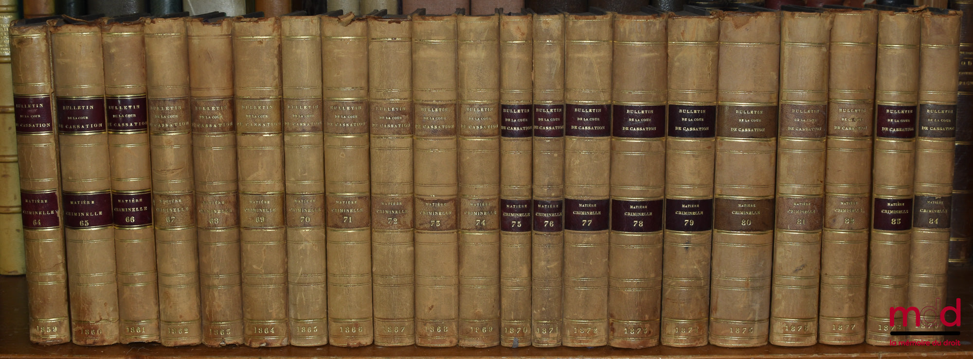 [Court of Cassation] – BULLETIN OF JUDGMENTS OF THE COURT OF CASSATION RENDERED IN CRIMINAL MATTERS, from 1831 to 1936 [missing 11 years]; Tables 1798-1856 (1 vol.); 1857-1873 (2 vols.)
