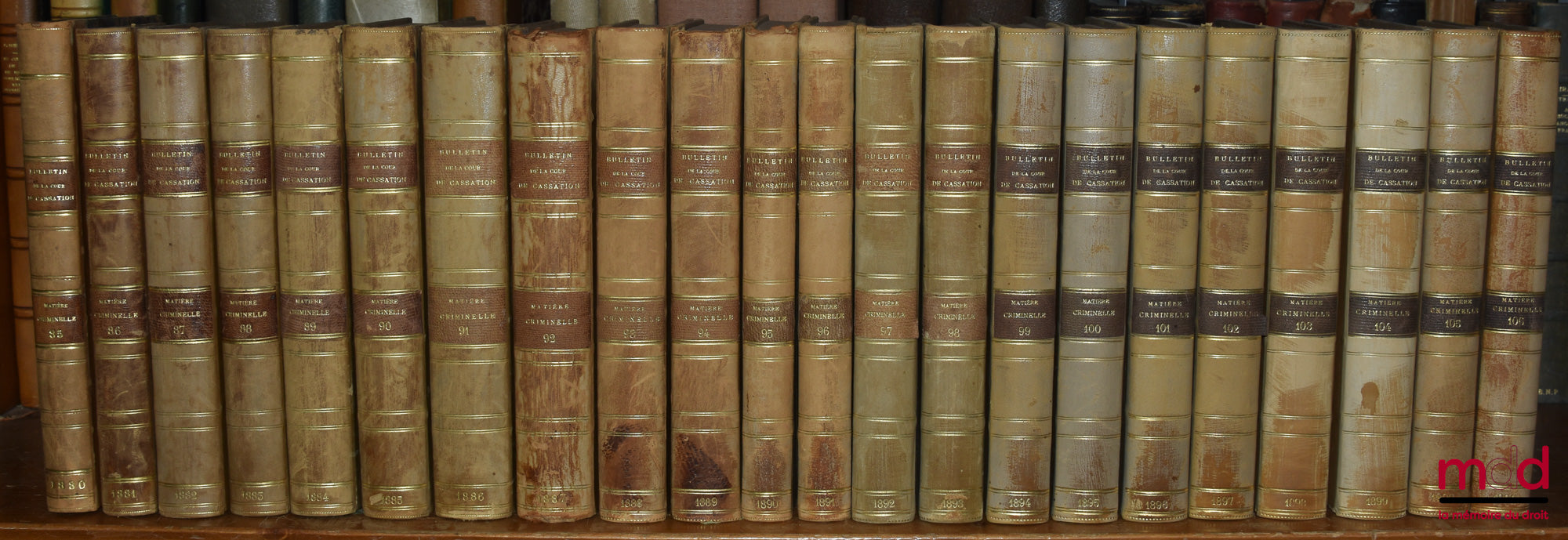 [Court of Cassation] – BULLETIN OF JUDGMENTS OF THE COURT OF CASSATION RENDERED IN CRIMINAL MATTERS, from 1831 to 1936 [missing 11 years]; Tables 1798-1856 (1 vol.); 1857-1873 (2 vols.)