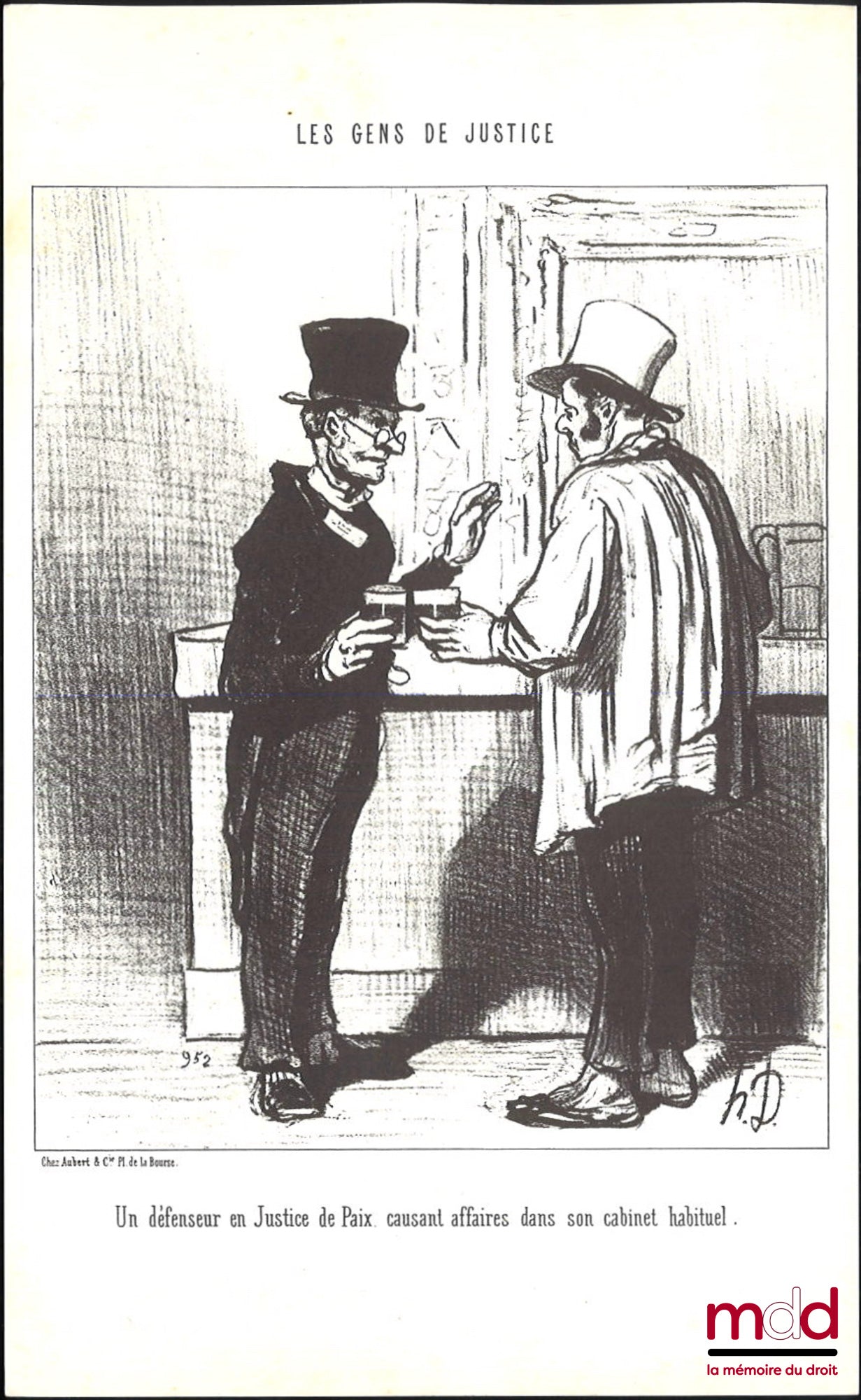 DAUMIER (Honoré) – THE PEOPLE OF JUSTICE, Set of six black and white lithograph reproductions, signed and originally published in Le Charivari and taken from the collection The People of Justice: “– What a pity that this charming little woman didn’t…”